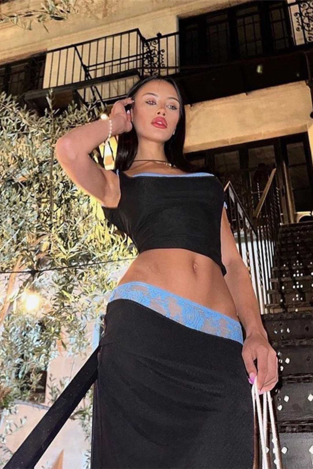 Summer Women's New Style Lace Splicing Camisole Vest Slim Slit Skirt Suit