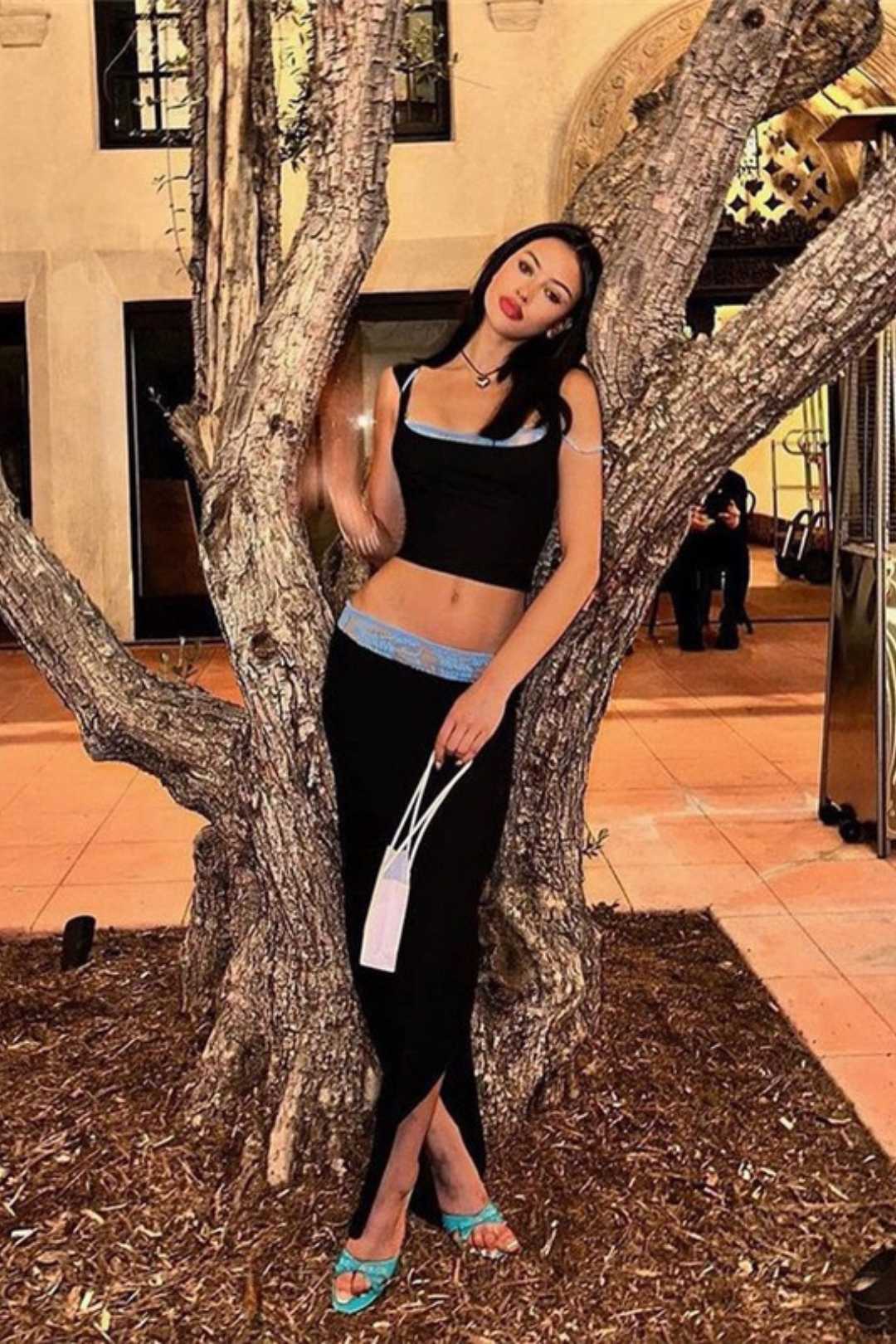 Summer Women's New Style Lace Splicing Camisole Vest Slim Slit Skirt Suit