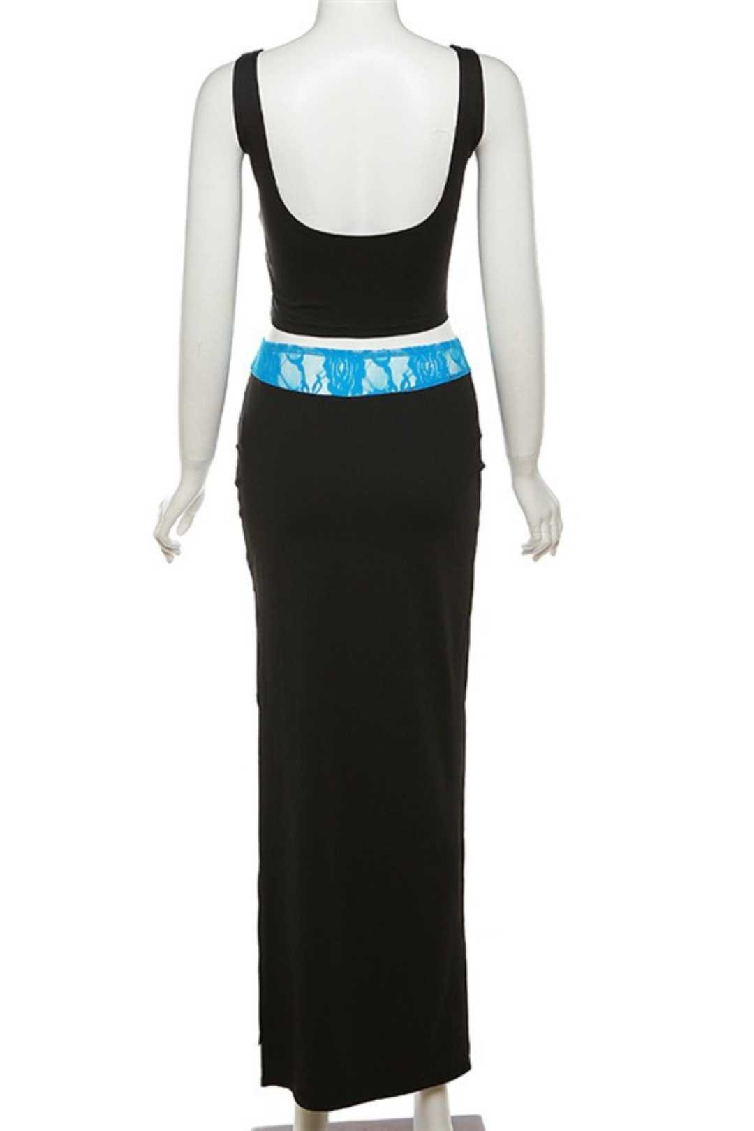 Summer Women's New Style Lace Splicing Camisole Vest Slim Slit Skirt Suit