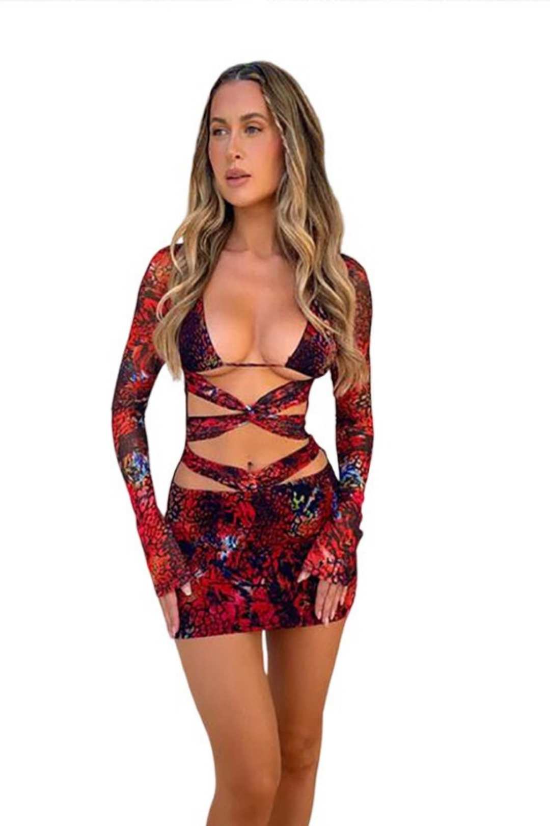 Print Sexy Hollow Slim Hip Hip Dress