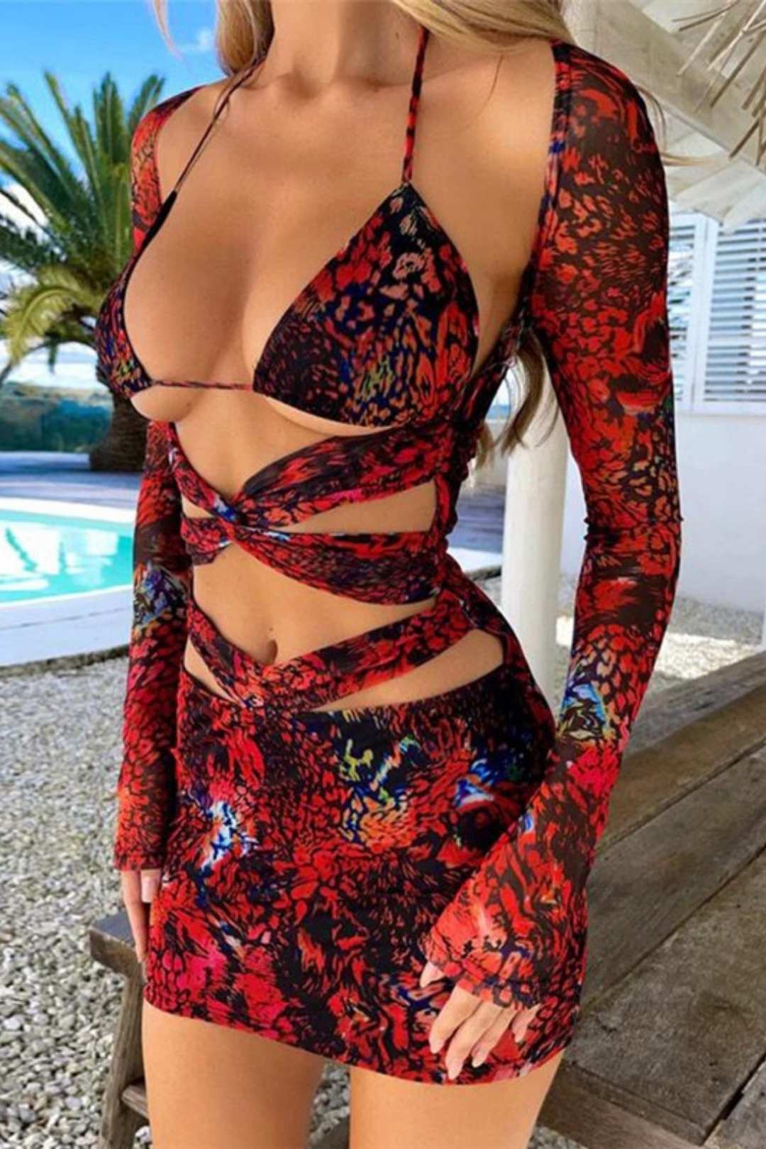 Print Sexy Hollow Slim Hip Hip Dress