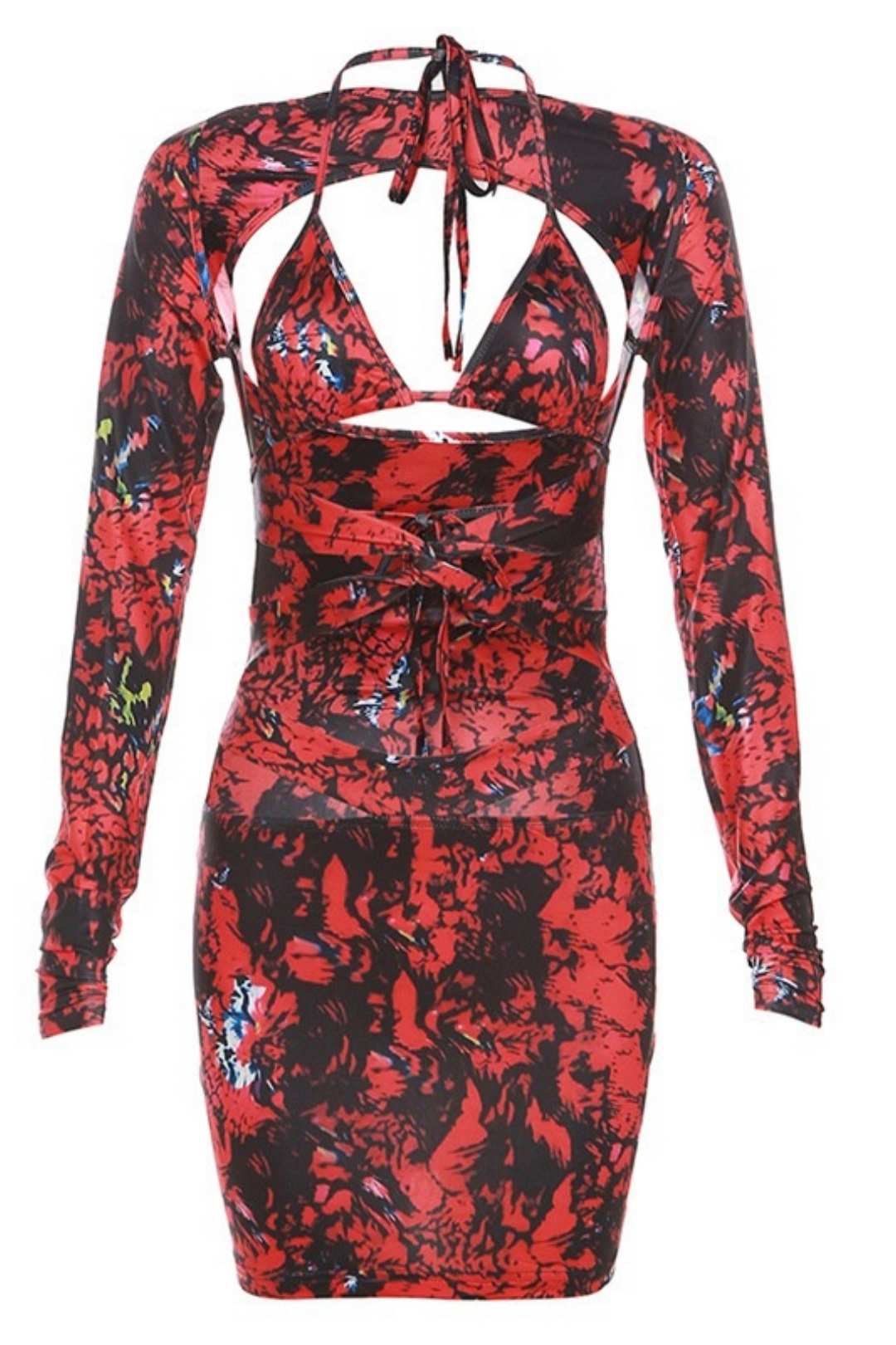 Print Sexy Hollow Slim Hip Hip Dress