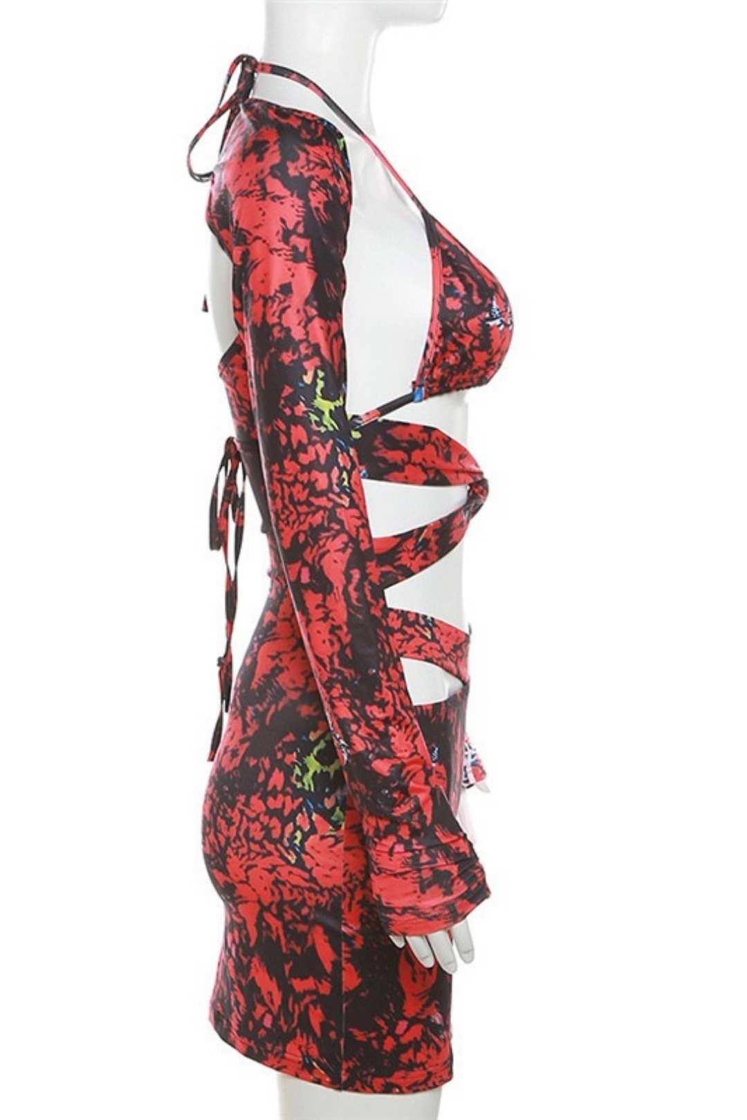 Print Sexy Hollow Slim Hip Hip Dress