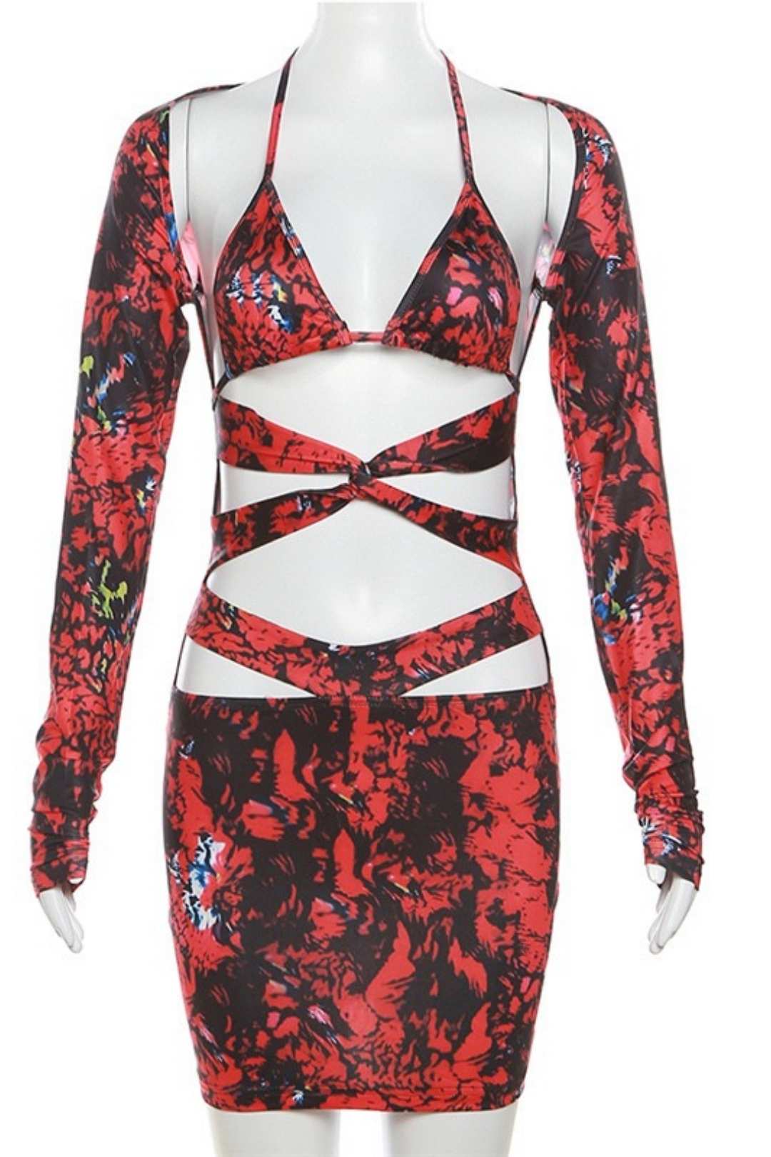 Print Sexy Hollow Slim Hip Hip Dress