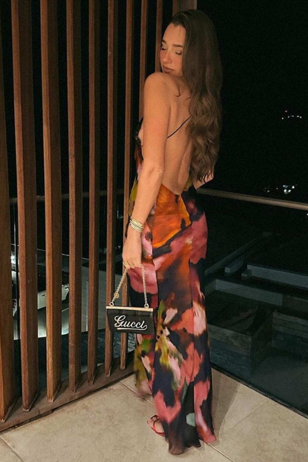 Lace Suspenders Sexy Backless Slim Printed Dress