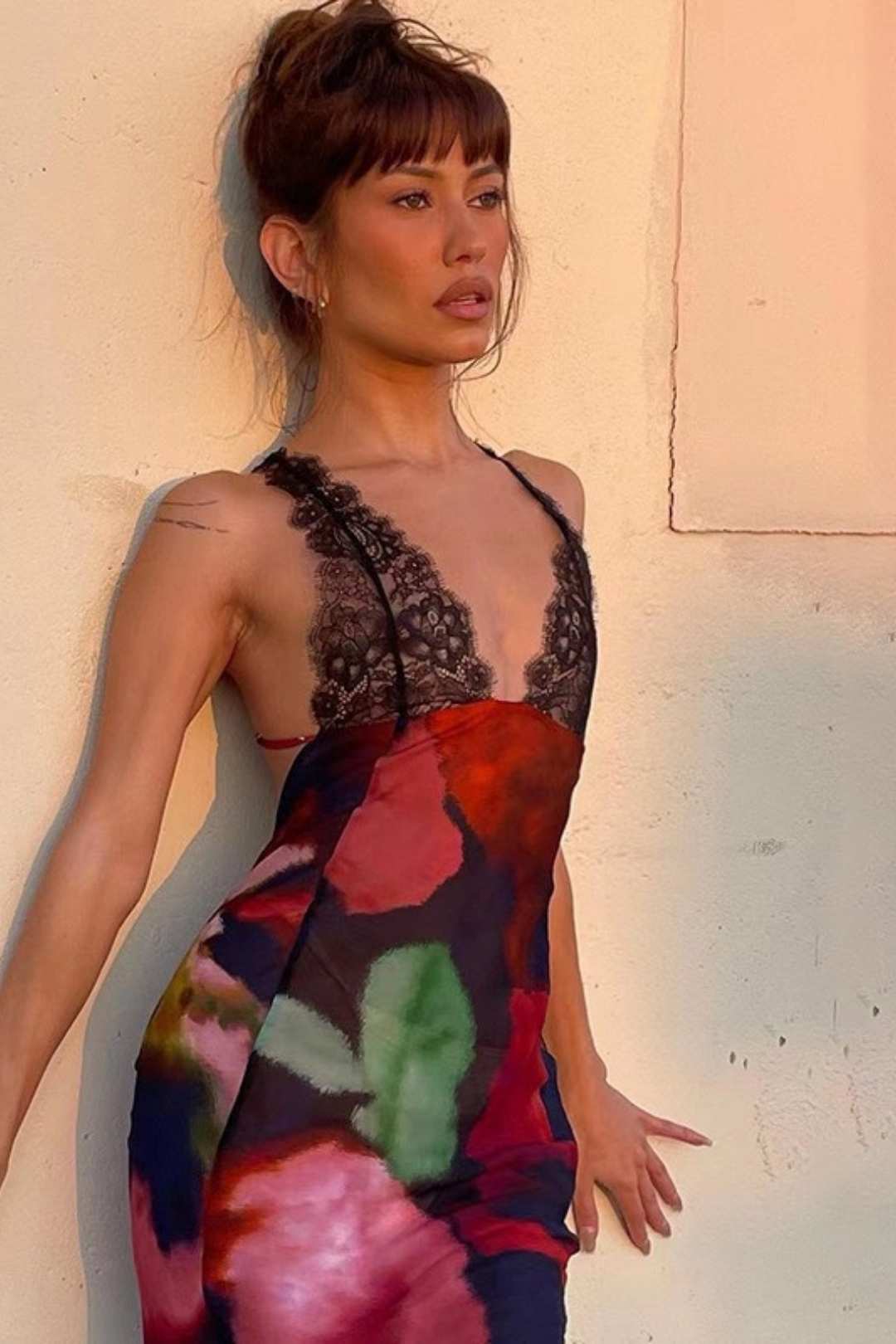 Lace Suspenders Sexy Backless Slim Printed Dress