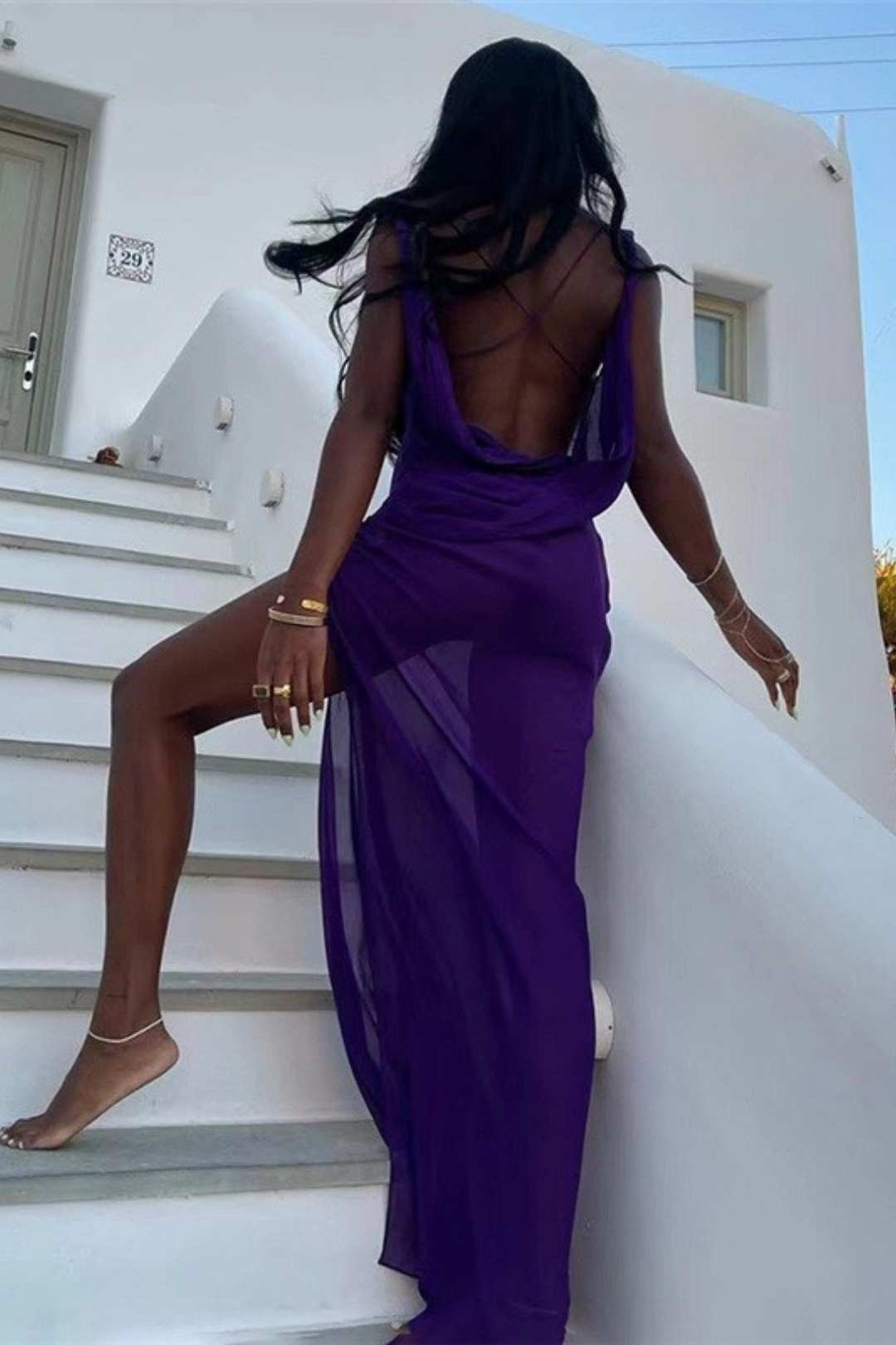 Sleeveless Sexy Low-cut Backless See-through Slim Dress