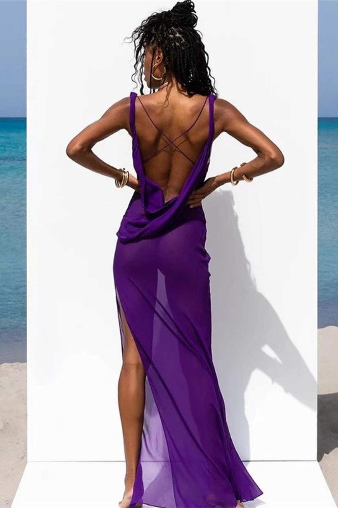 Sleeveless Sexy Low-cut Backless See-through Slim Dress