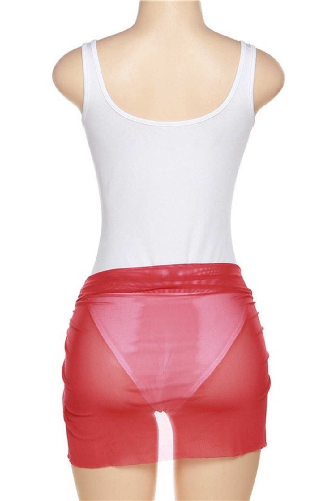 Printed One-line Collar Slim T-shirt Mesh Skirt Casual Suit