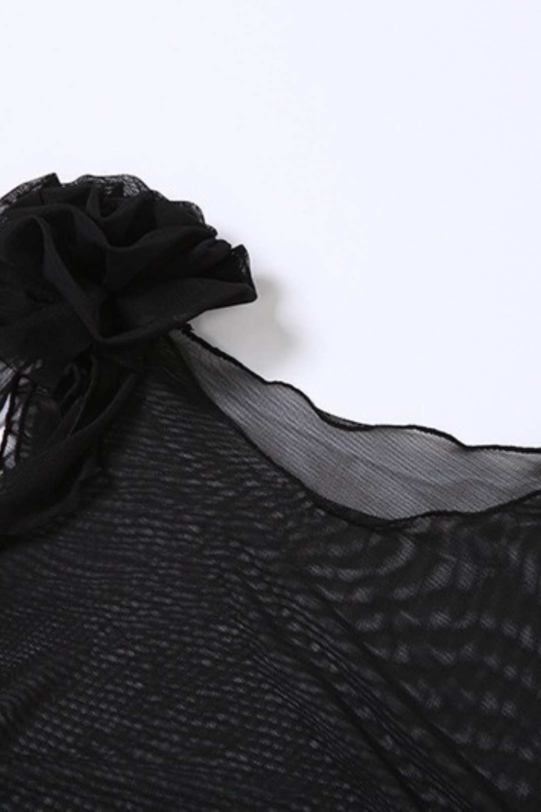 Round Neck Three-dimensional Flower See-through Mesh Slim Fit T-shirt