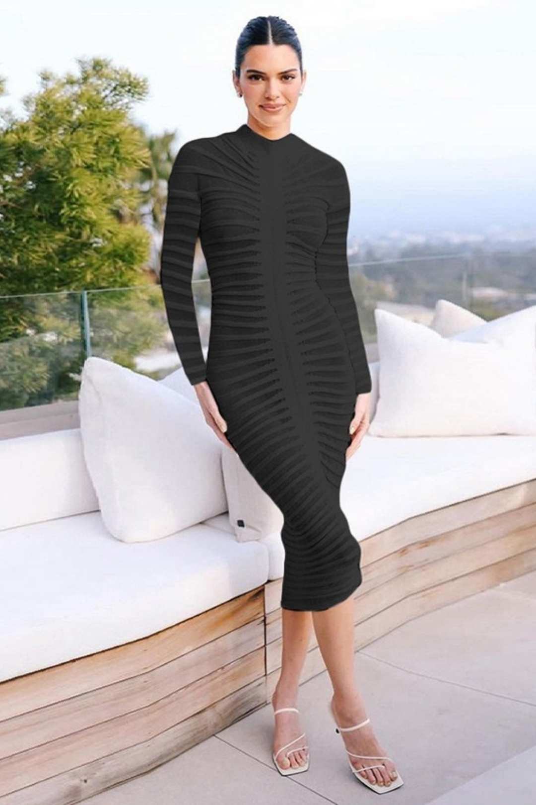 Long-sleeved Round Neck Slim Fit Hip-hugging Temperament Knitted Bottoming Dress