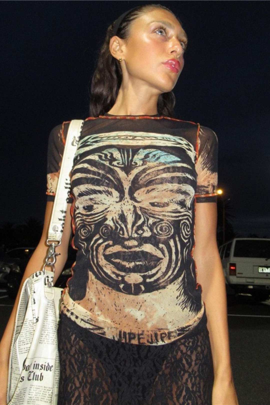 Printed Round Neck Navel-baring Bottoming Slim T-shirt