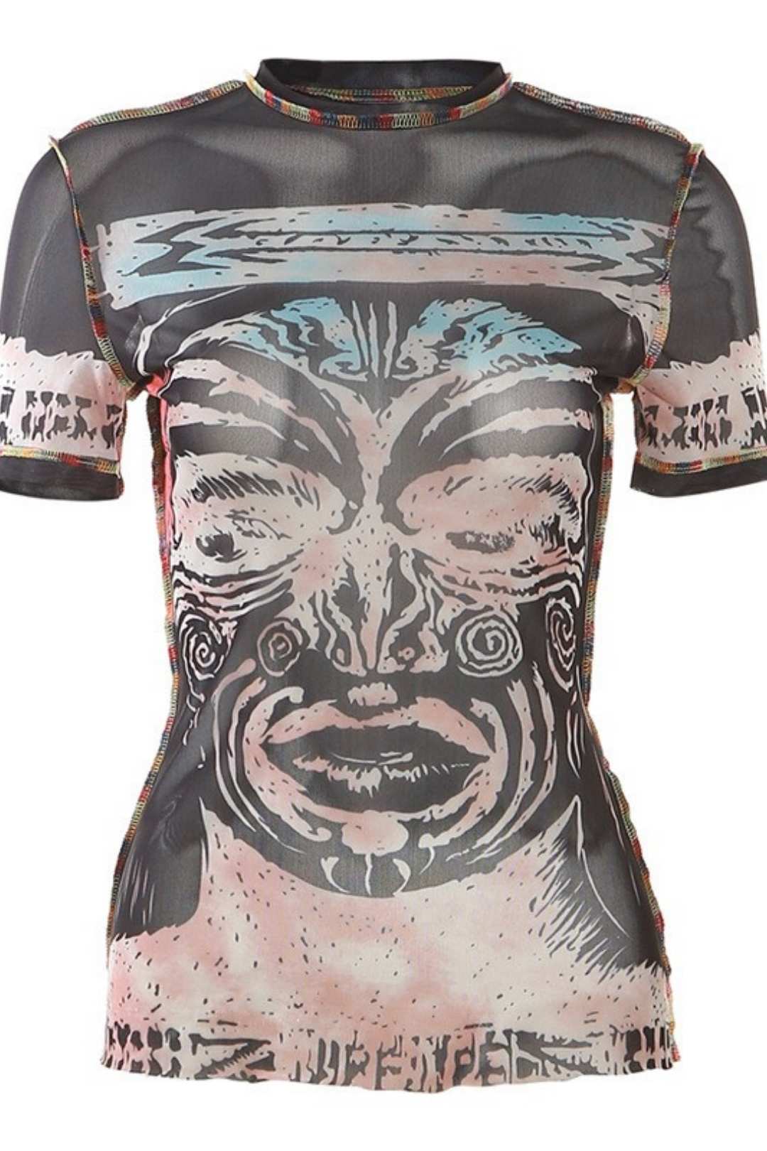 Printed Round Neck Navel-baring Bottoming Slim T-shirt