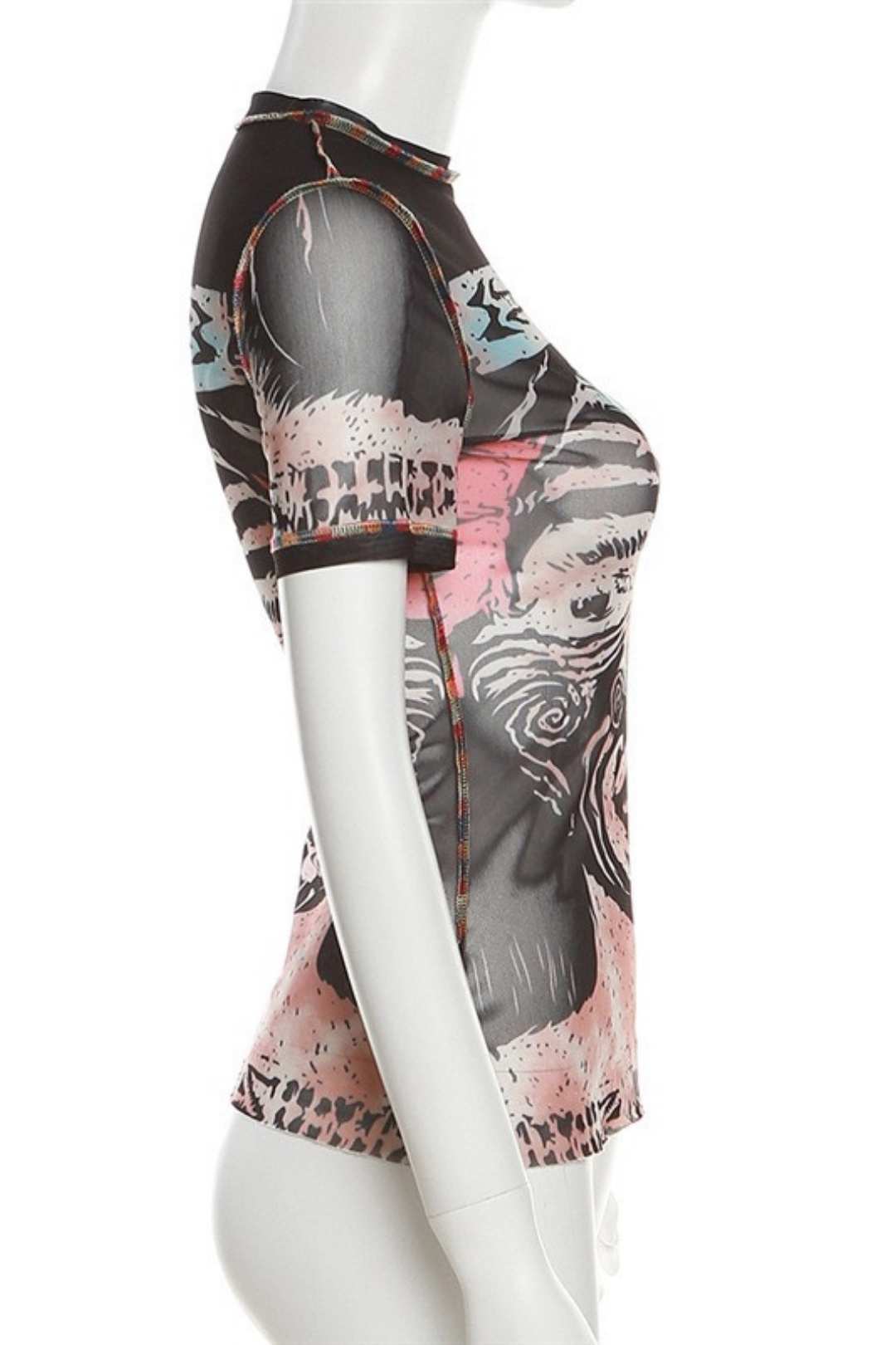 Printed Round Neck Navel-baring Bottoming Slim T-shirt