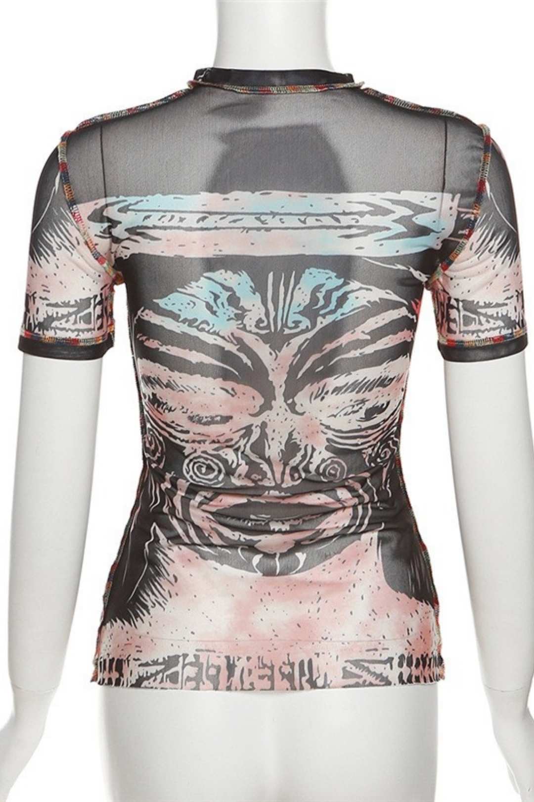 Printed Round Neck Navel-baring Bottoming Slim T-shirt