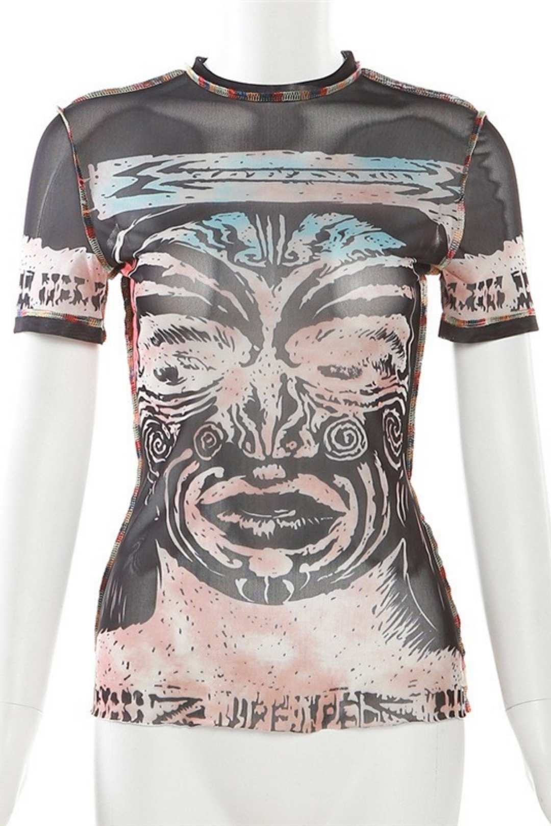 Printed Round Neck Navel-baring Bottoming Slim T-shirt