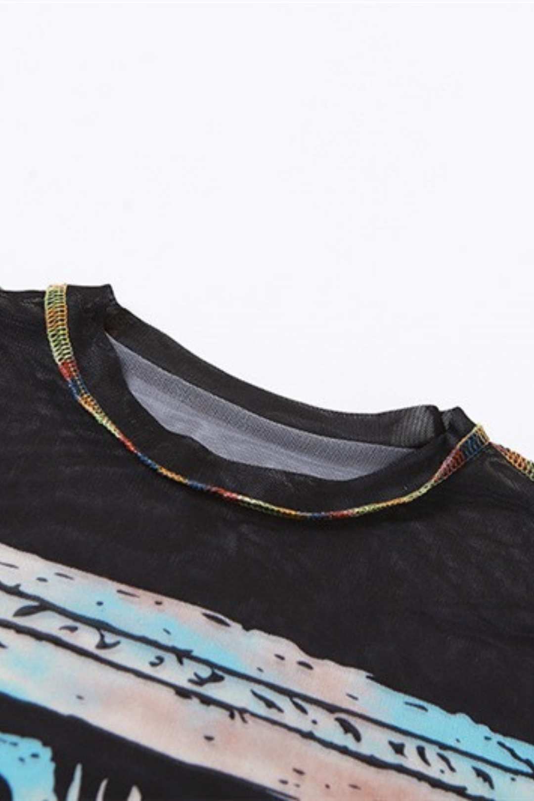 Printed Round Neck Navel-baring Bottoming Slim T-shirt