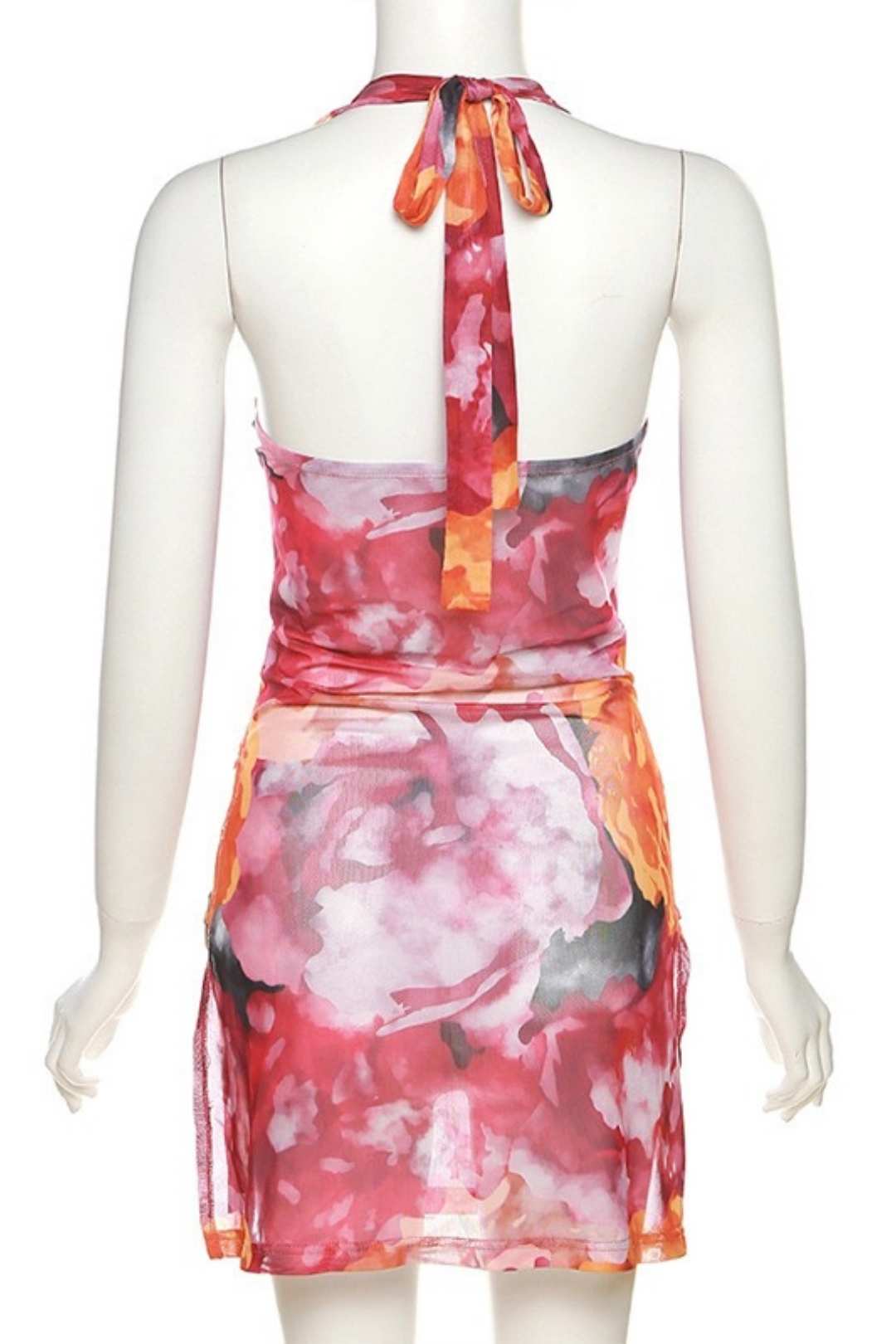 Halter Neck Sexy Backless Slim Printed Split Dress