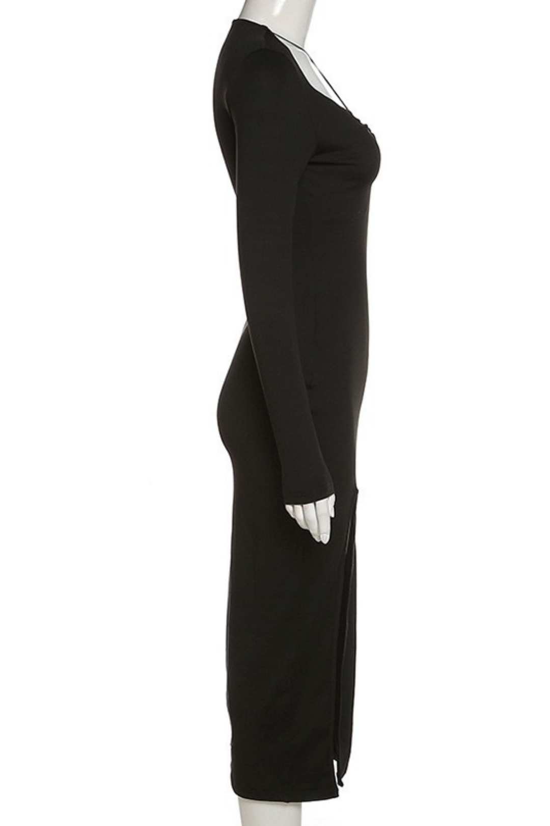 Long-sleeved Sexy Hollow Low-cut Slim-fit Slit Dress