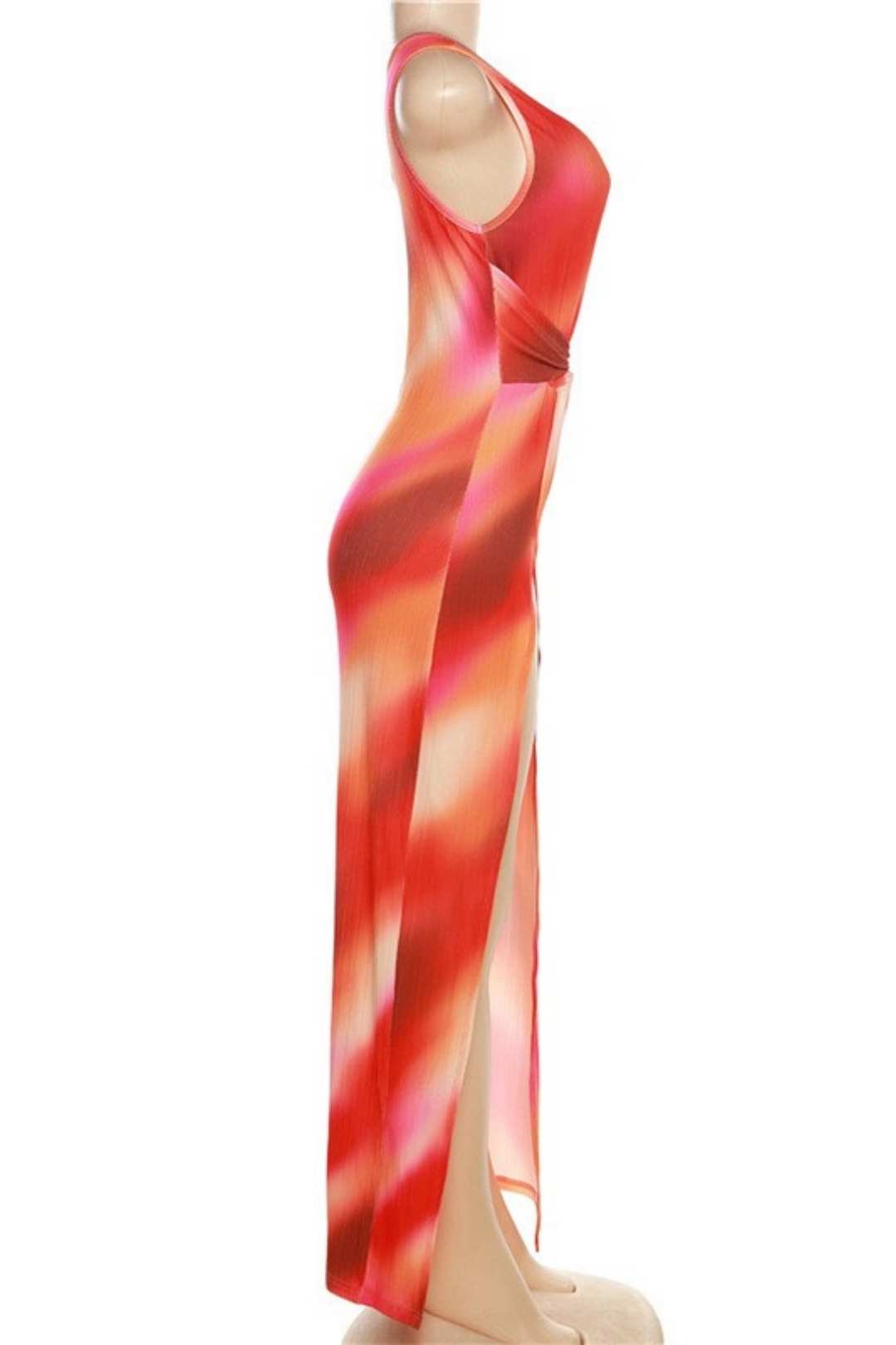 Sexy Oblique Shoulder Hollow Slim Slit Printed Dress