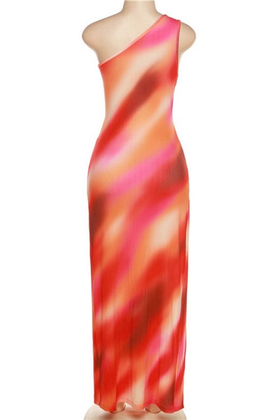 Sexy Oblique Shoulder Hollow Slim Slit Printed Dress