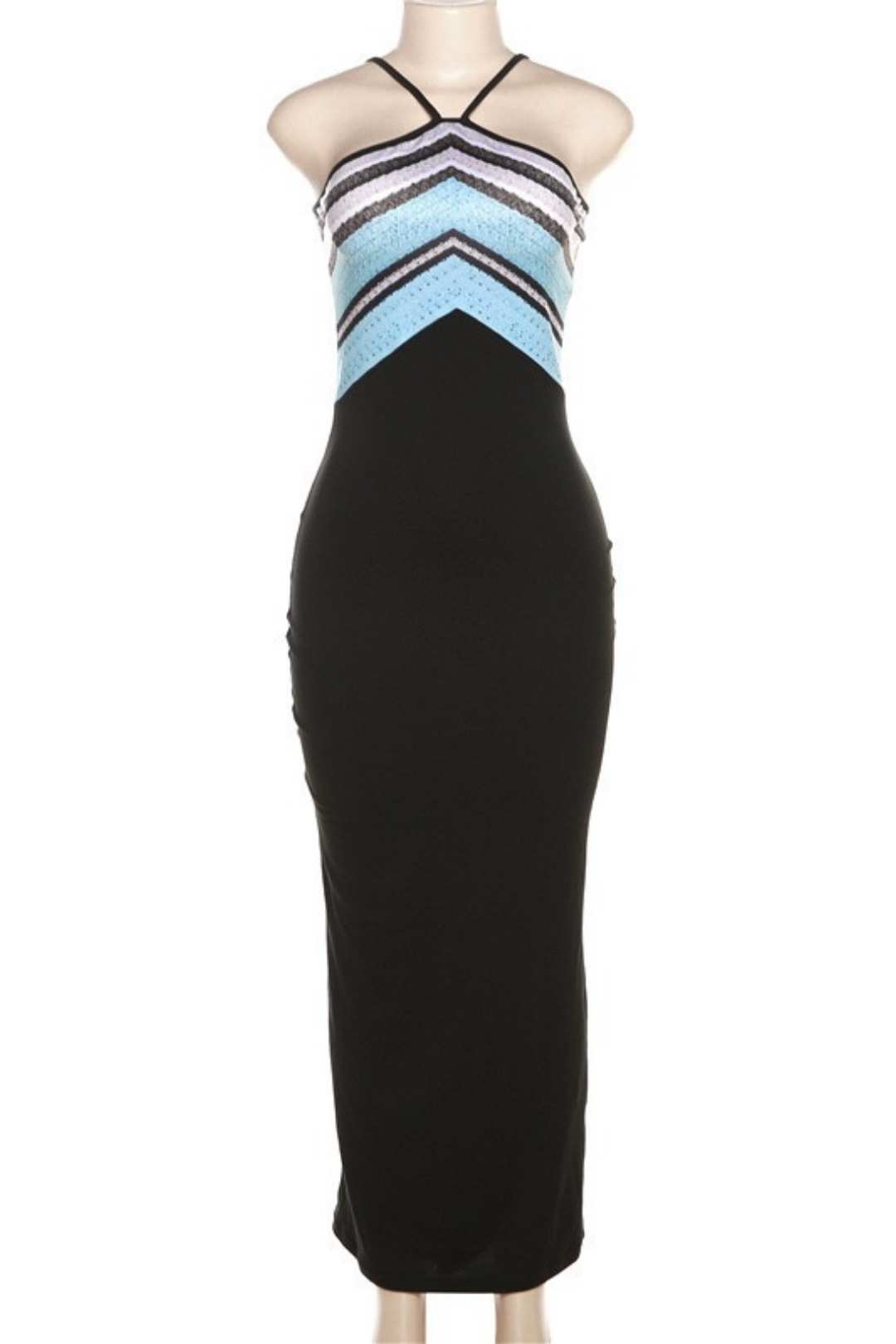 Backless Striped Contrasting Slim Fit Hip-hugging Dress