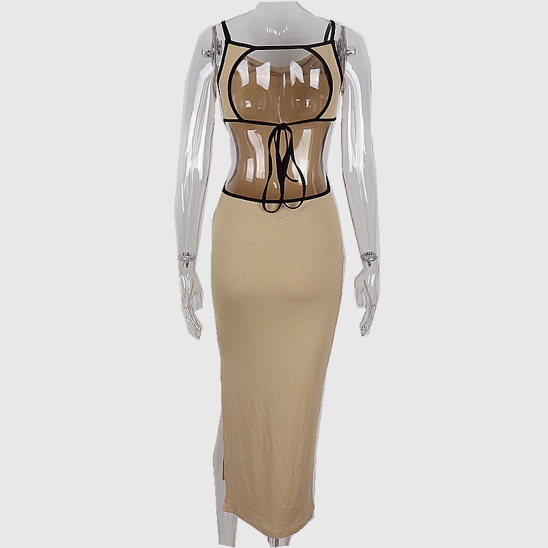 Backless Hollow Contrasting Lace-up Sleeveless