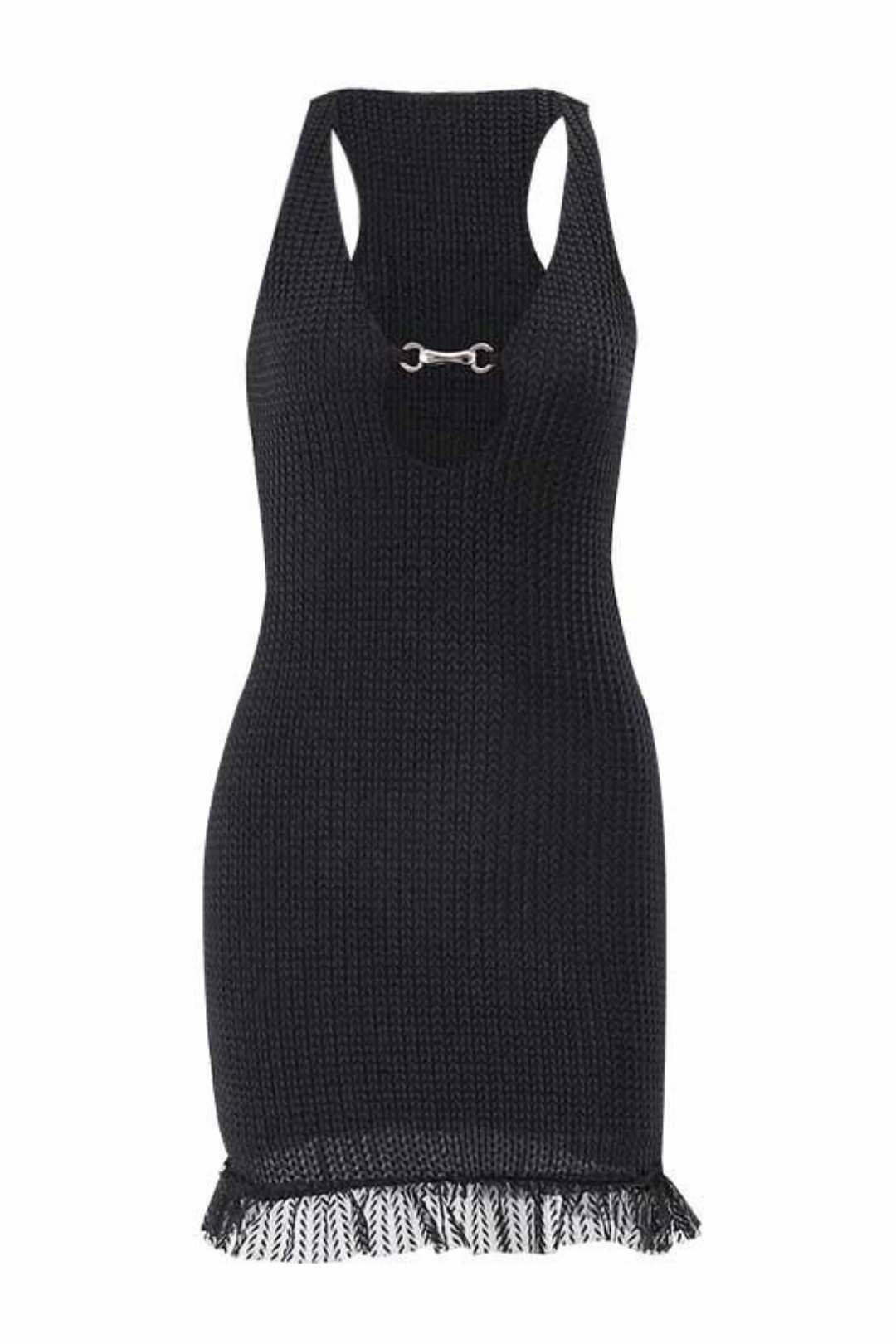 Deep V Lace Metal Splicing Hip Dress