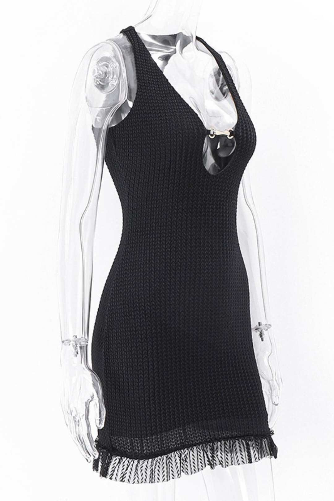 Deep V Lace Metal Splicing Hip Dress