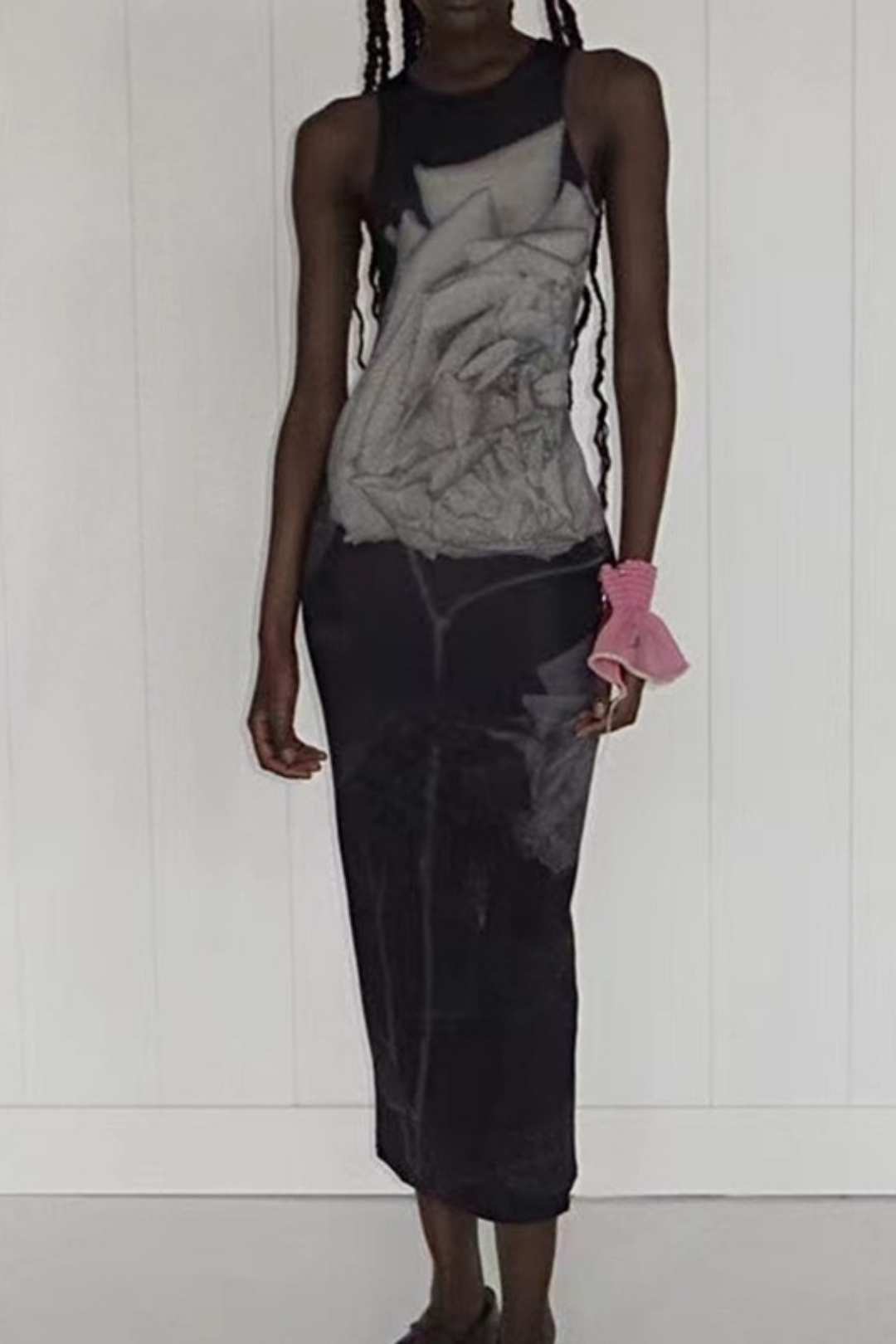 Retro Street Trend Print Contrasting Color Round Neck High Waist Slim Fit Dress