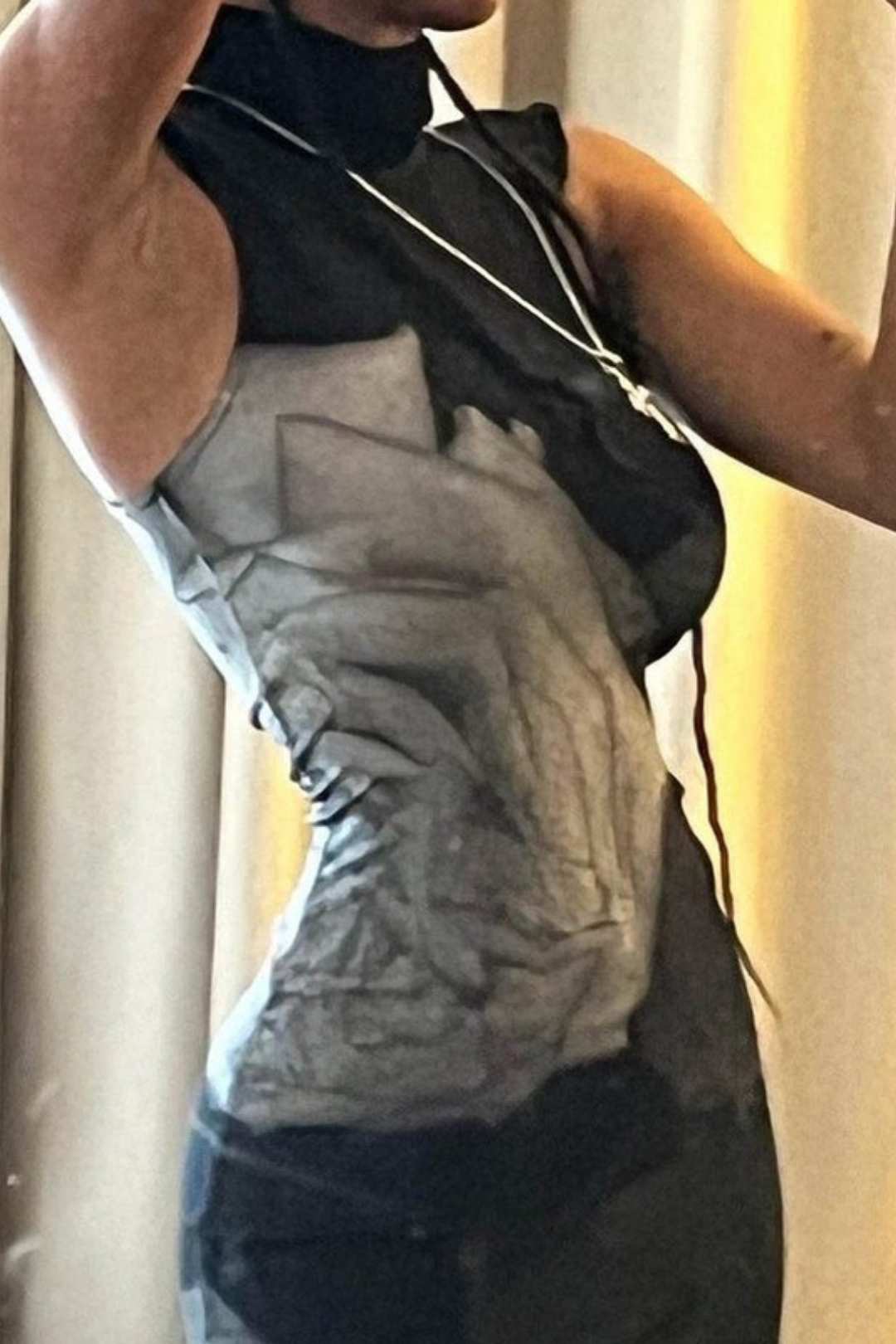 Retro Street Trend Print Contrasting Color Round Neck High Waist Slim Fit Dress