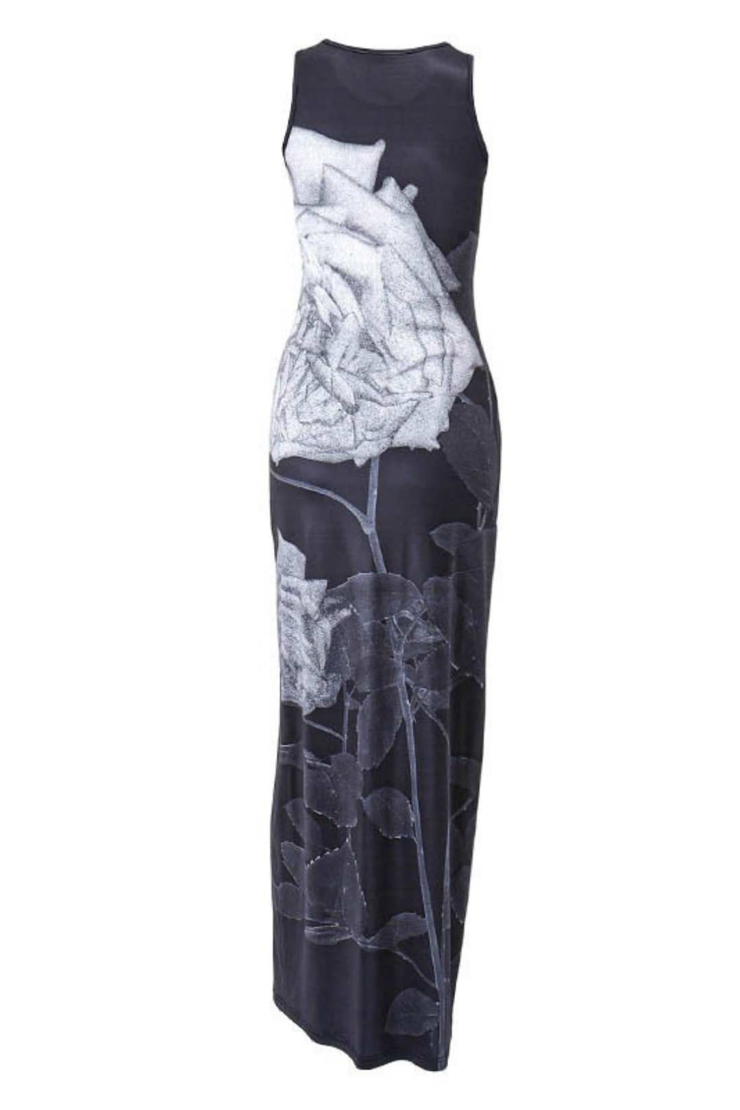 Retro Street Trend Print Contrasting Color Round Neck High Waist Slim Fit Dress