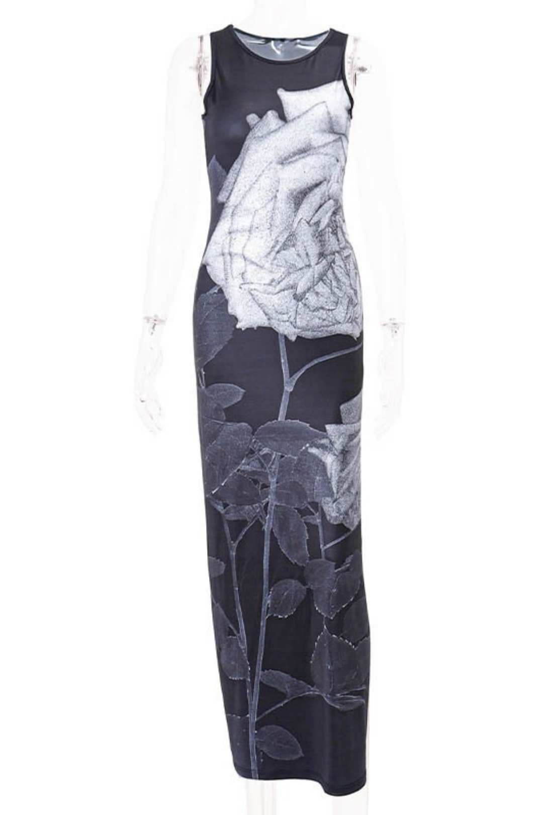 Retro Street Trend Print Contrasting Color Round Neck High Waist Slim Fit Dress