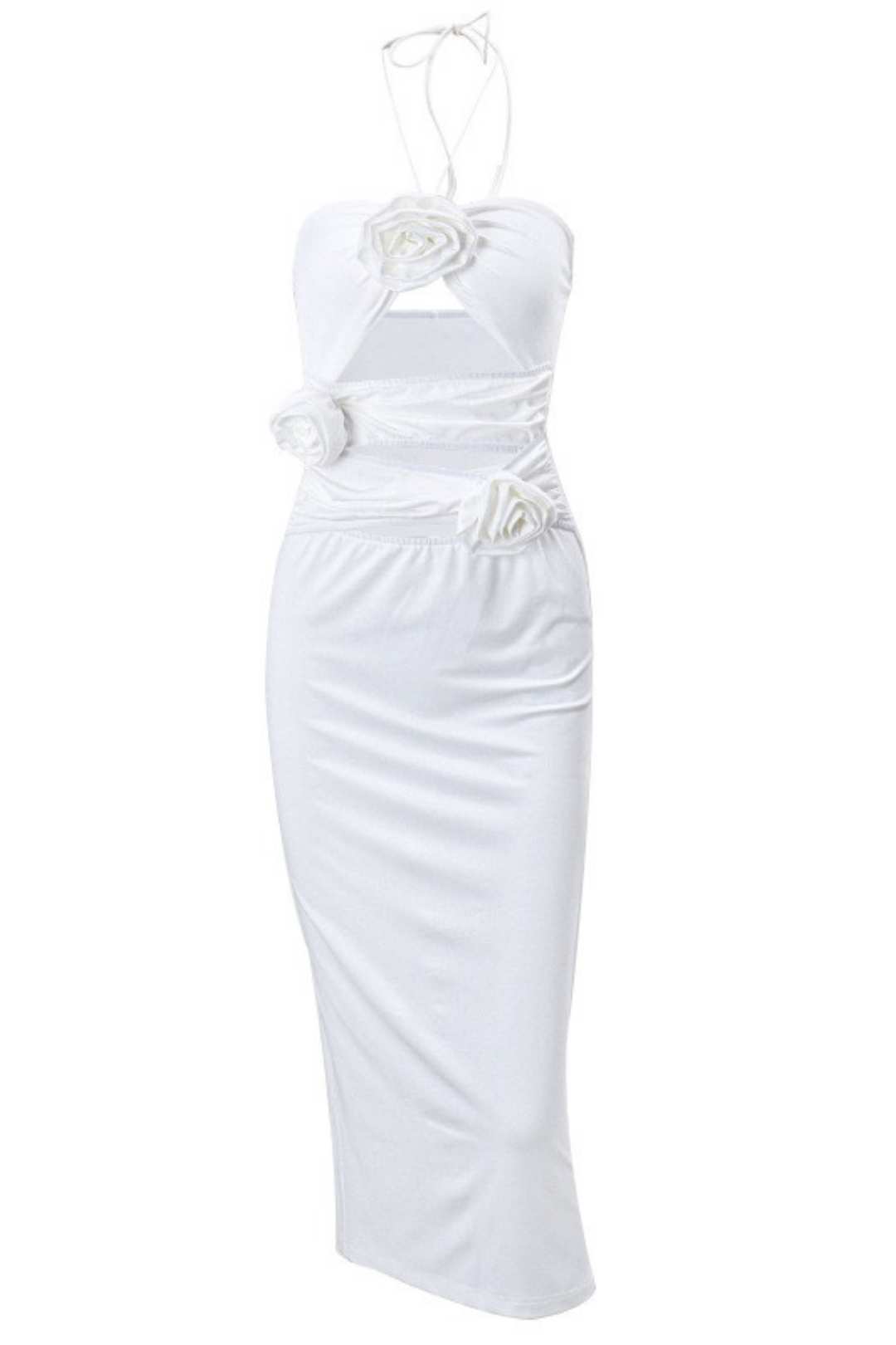 Sexy Hollow Three-dimensional Rose Halter Neck Tube Top Dress