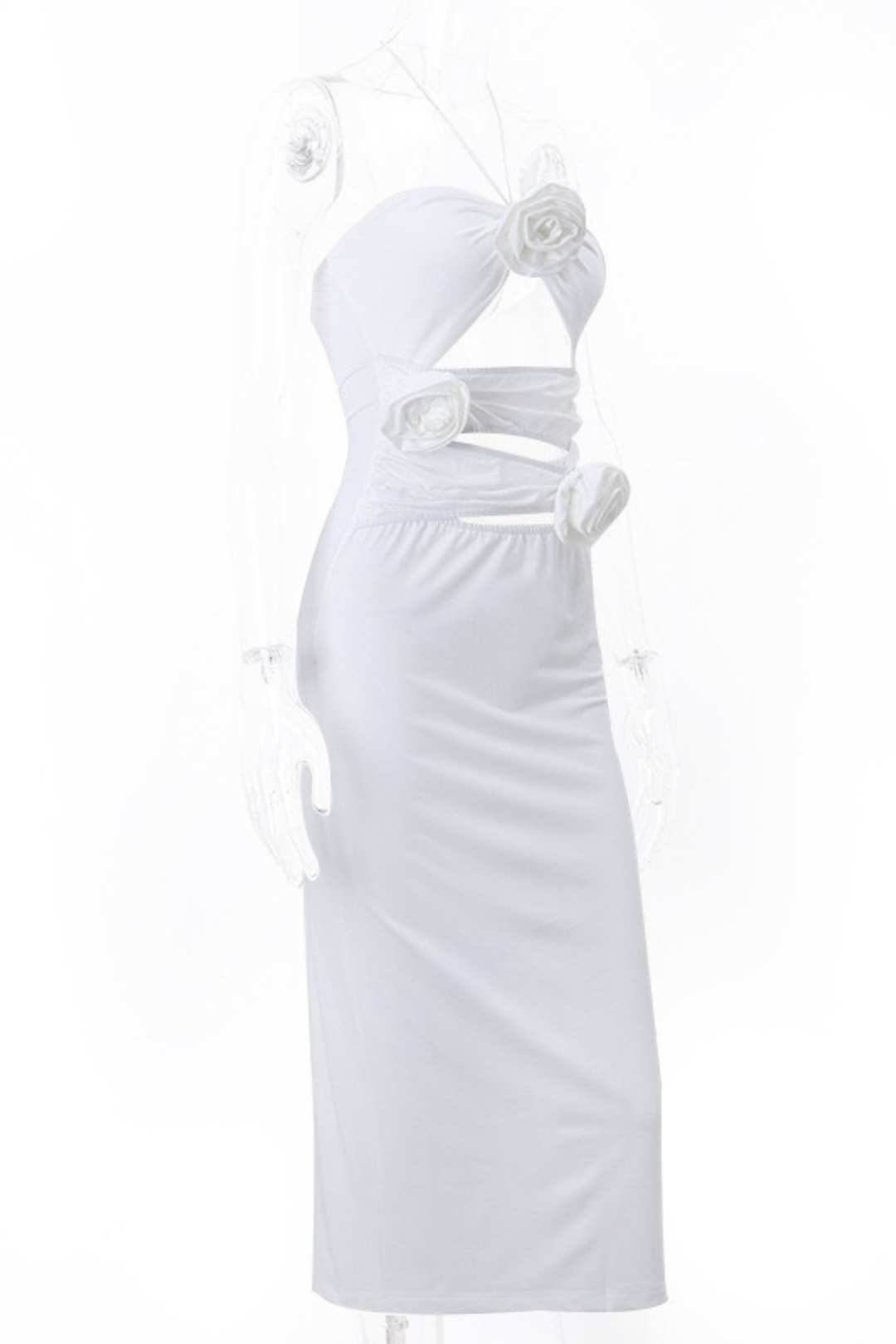 Sexy Hollow Three-dimensional Rose Halter Neck Tube Top Dress