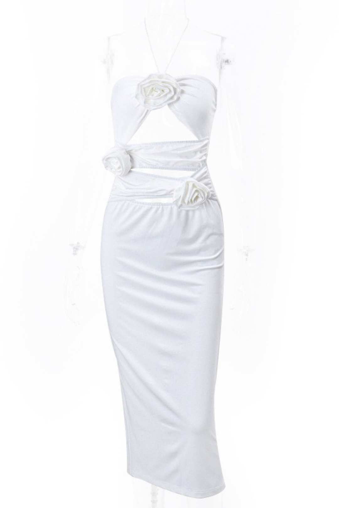 Sexy Hollow Three-dimensional Rose Halter Neck Tube Top Dress