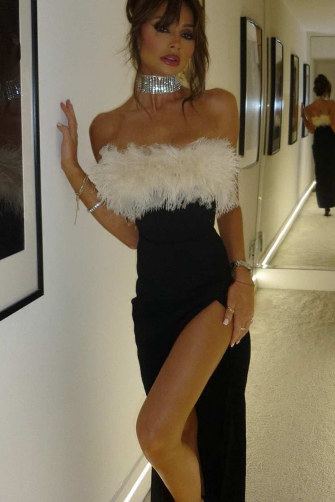 One-shoulder Furry Tube Top Slit