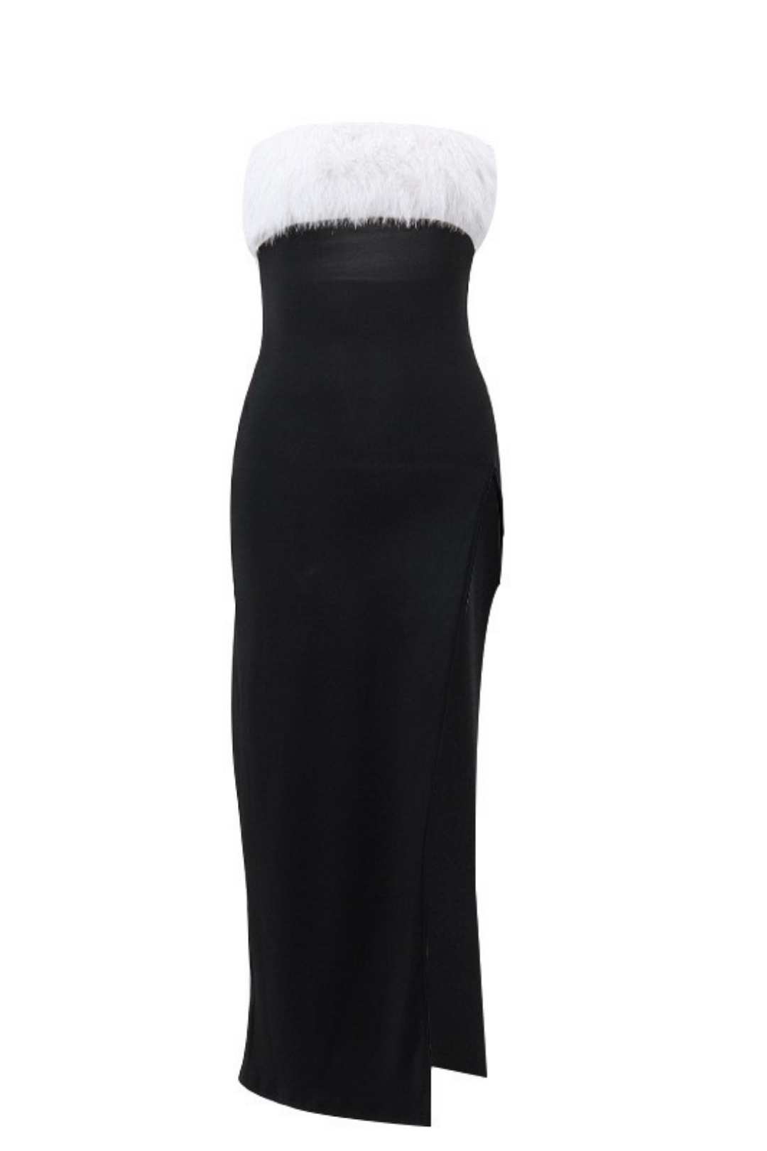 One-shoulder Furry Tube Top Slit