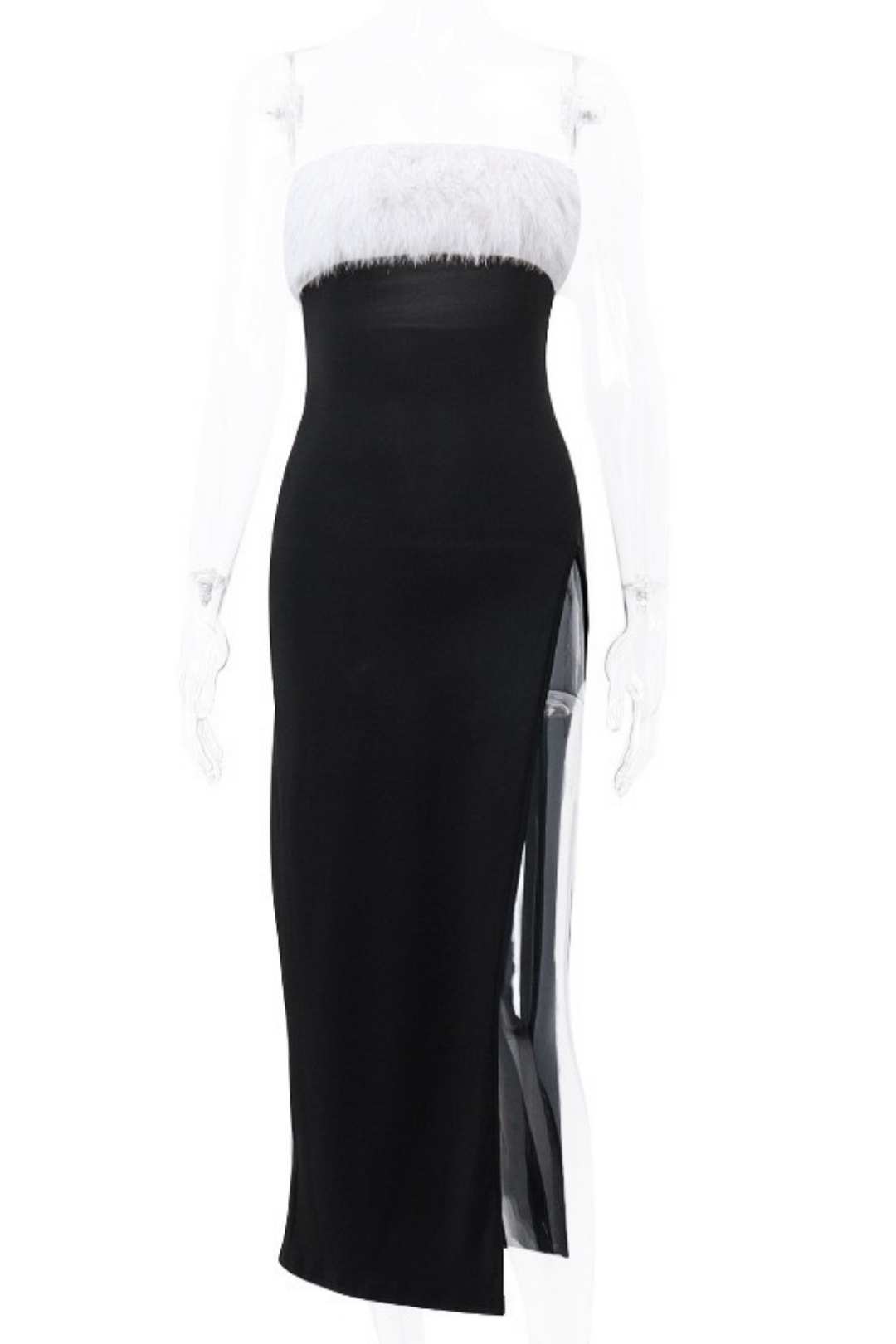 One-shoulder Furry Tube Top Slit