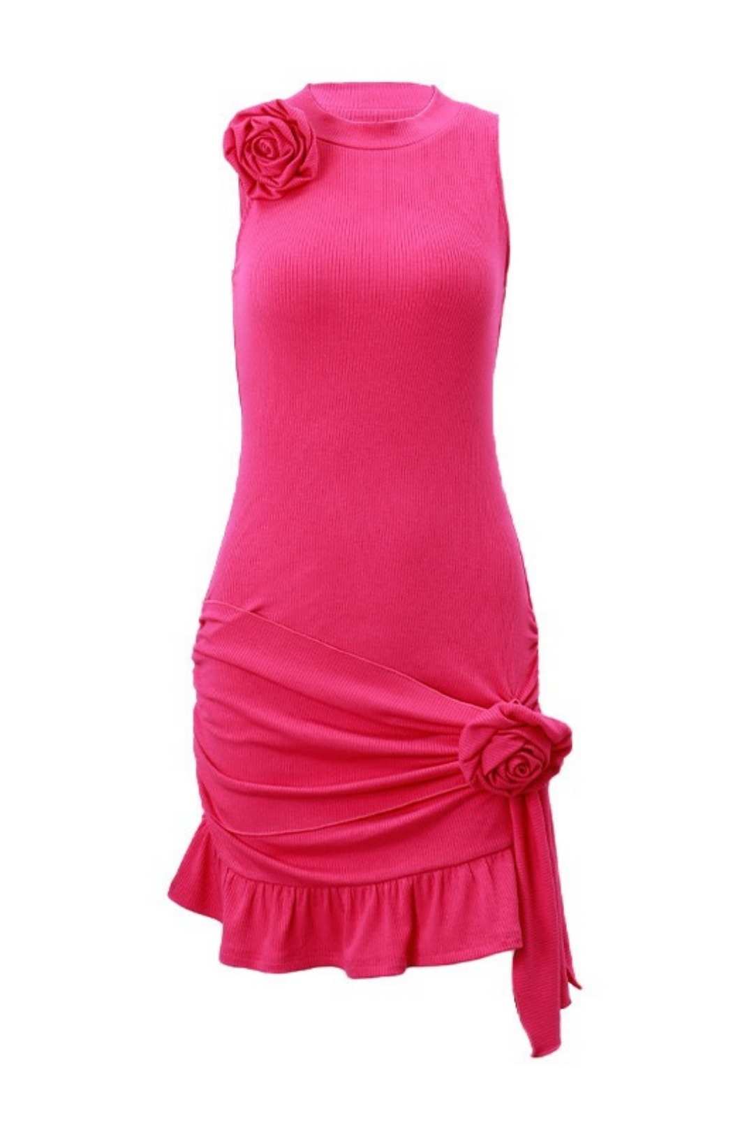 Round Neck Pullover Light Mature Style Pleated Ruffle Dress