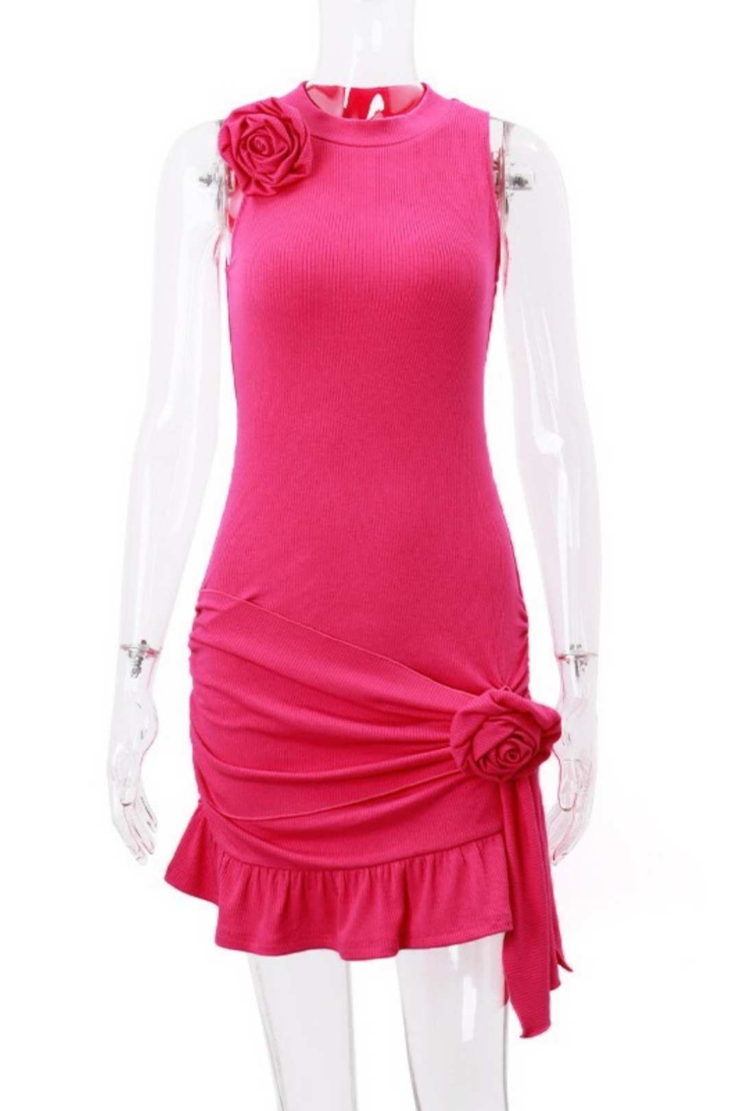 Round Neck Pullover Light Mature Style Pleated Ruffle Dress