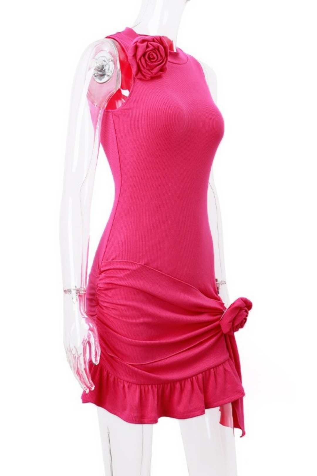 Round Neck Pullover Light Mature Style Pleated Ruffle Dress