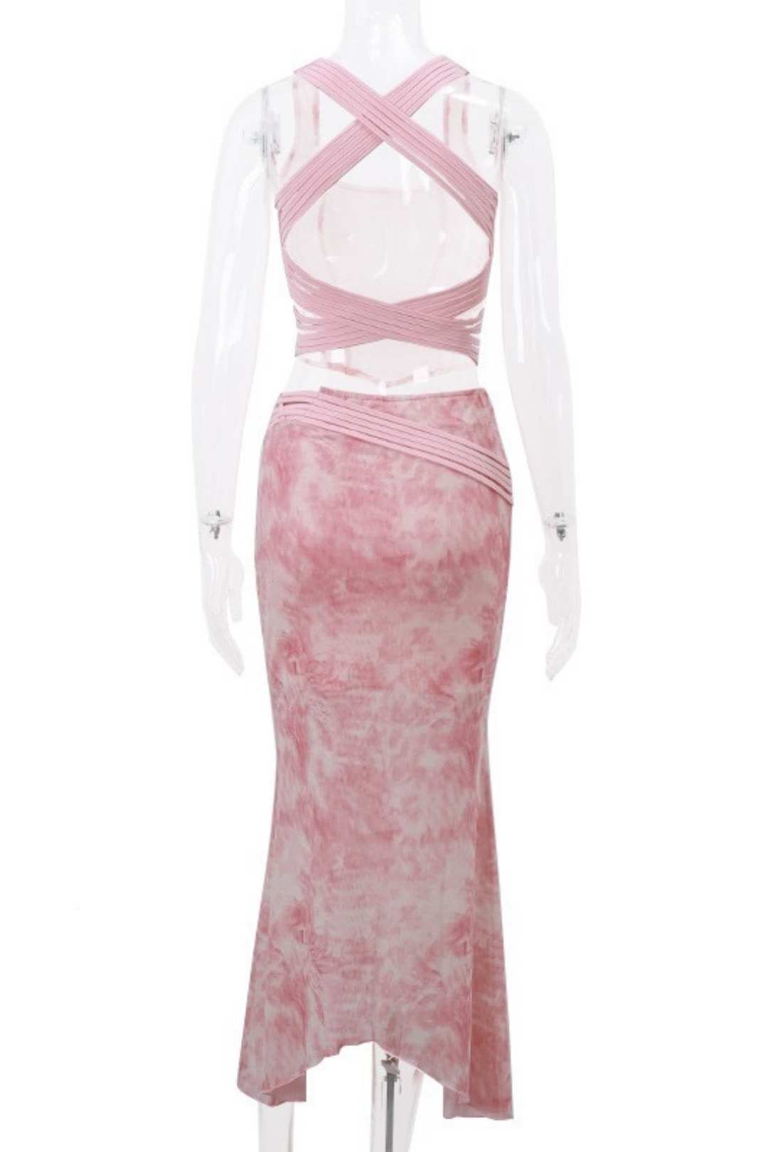 Collar Fishbone Hollow Vest Retro Printed Irregular Skirt Set