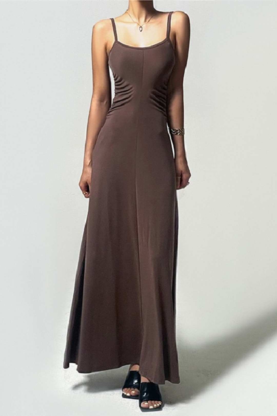 Sexy Backless Pleated Waist Temperament Elegant Suspender Dress