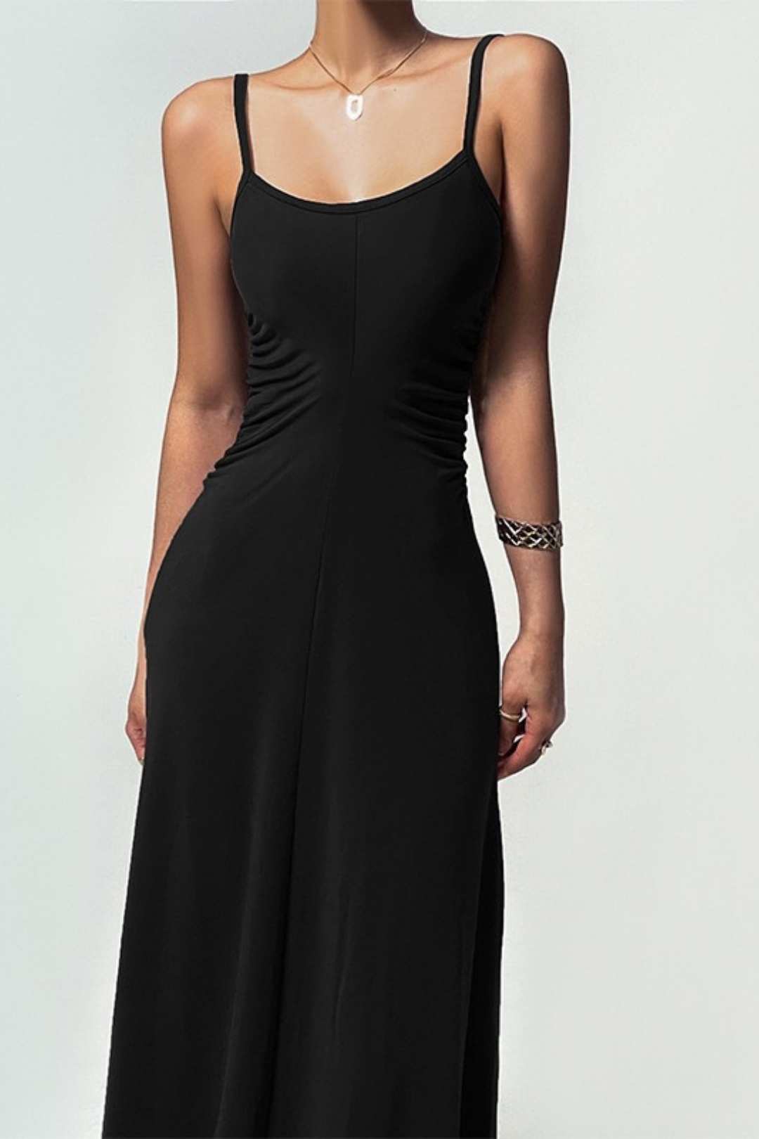 Sexy Backless Pleated Waist Temperament Elegant Suspender Dress