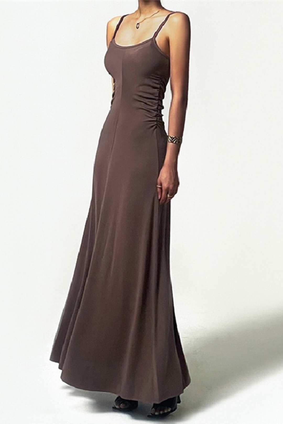 Sexy Backless Pleated Waist Temperament Elegant Suspender Dress