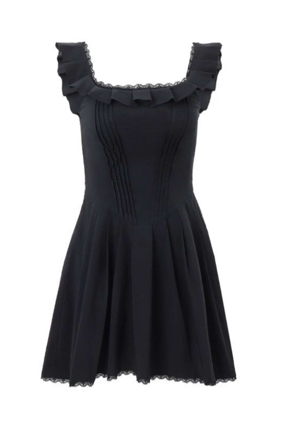 Square Collar Fungus Edge Fishbone Corset Dress