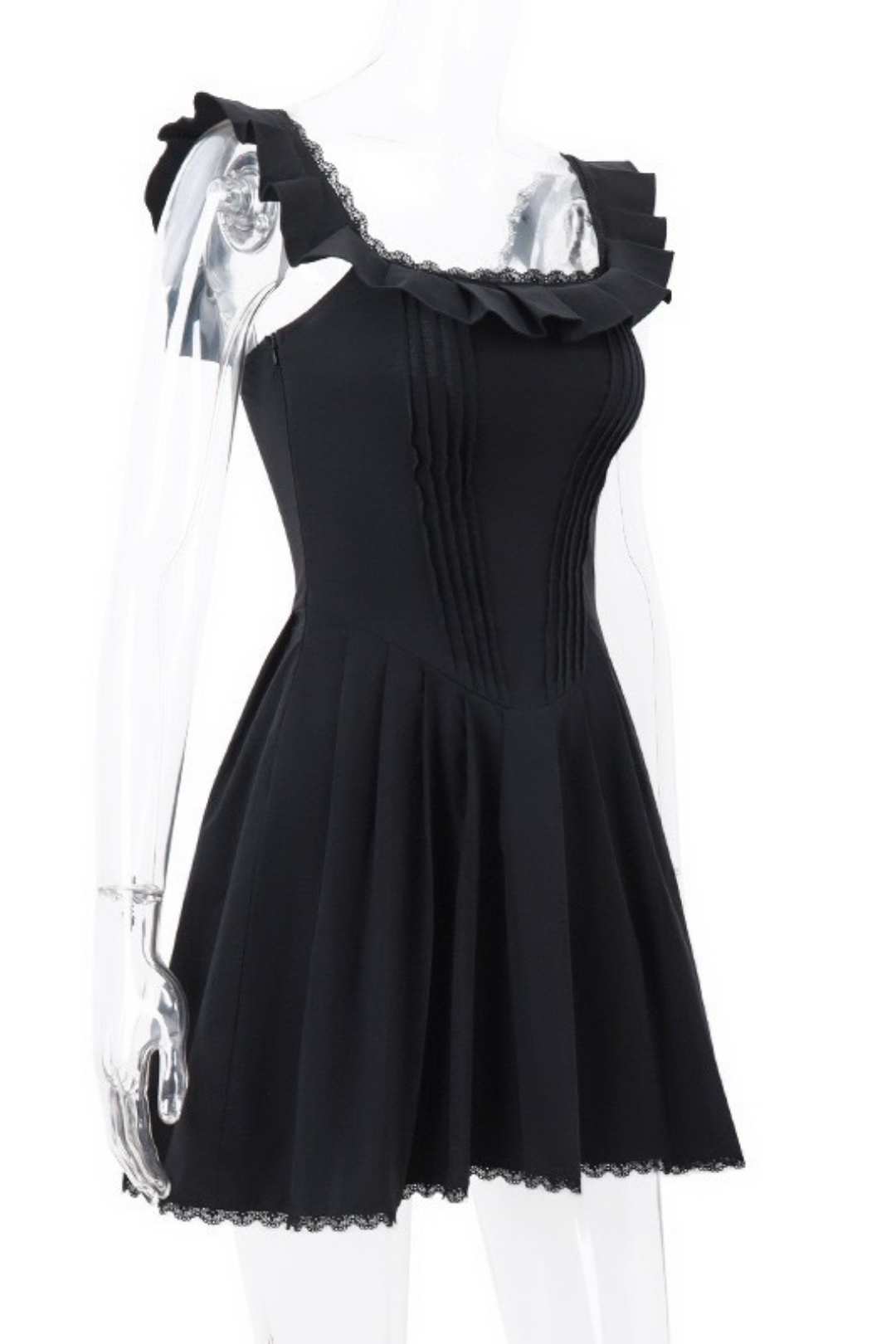 Square Collar Fungus Edge Fishbone Corset Dress