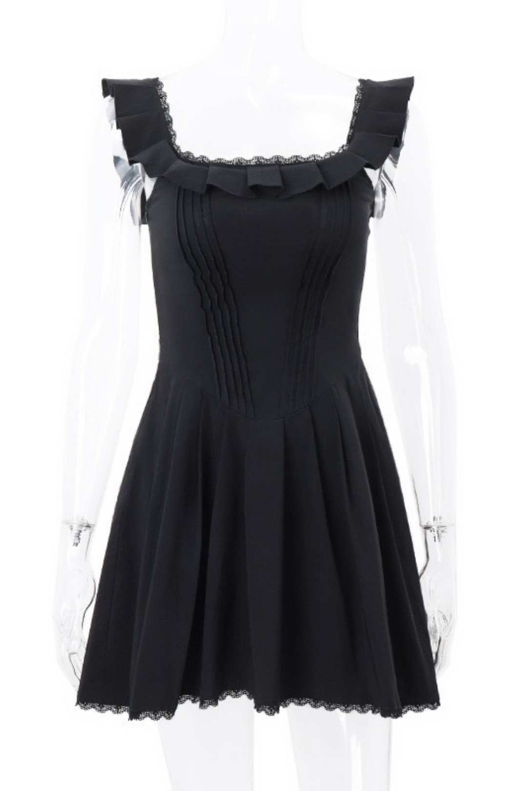 Square Collar Fungus Edge Fishbone Corset Dress