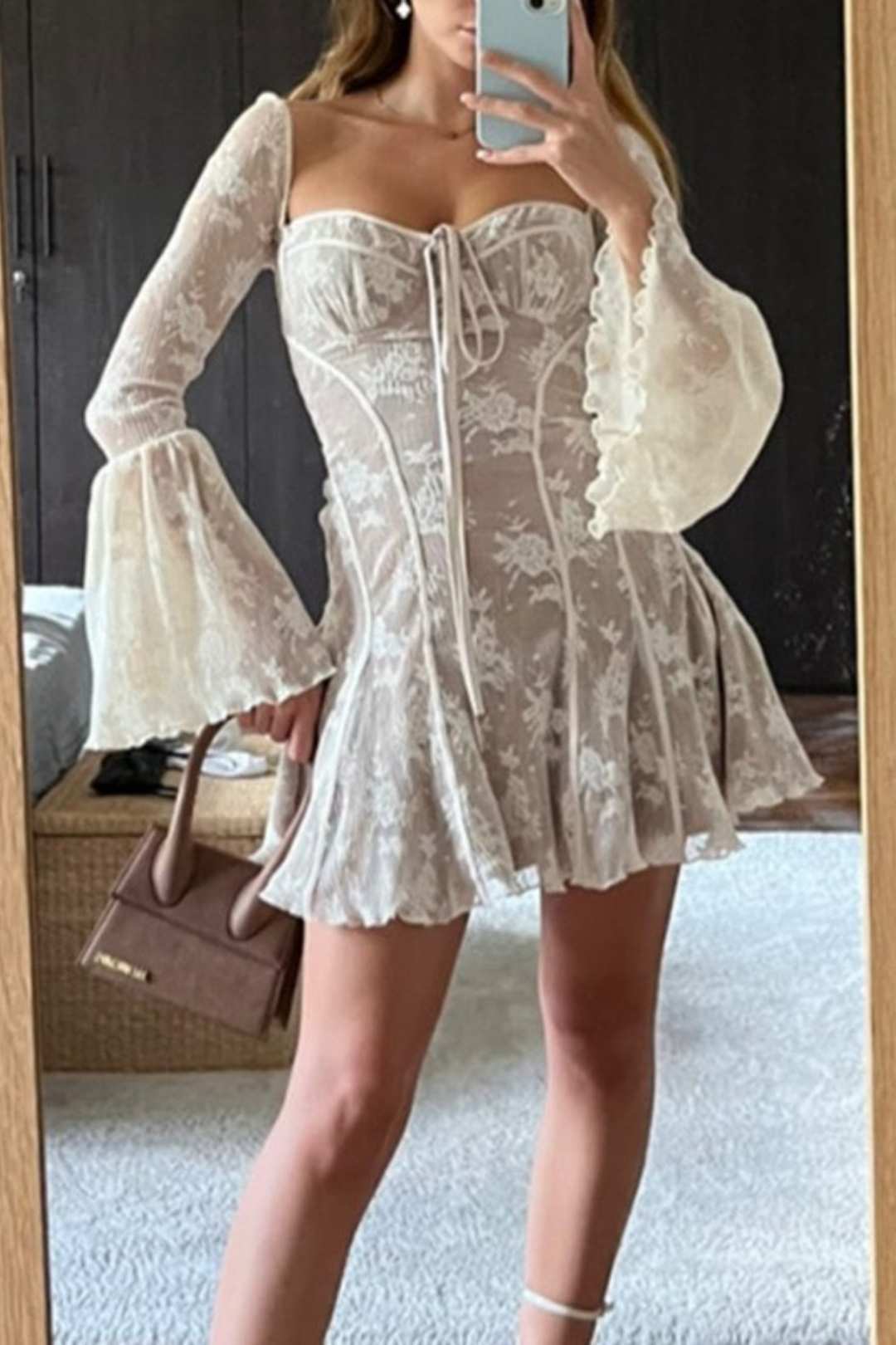 Ballet Style Sexy Pure Lust Lace-up Chest-wrapped Lace Printed Long-sleeved Dress